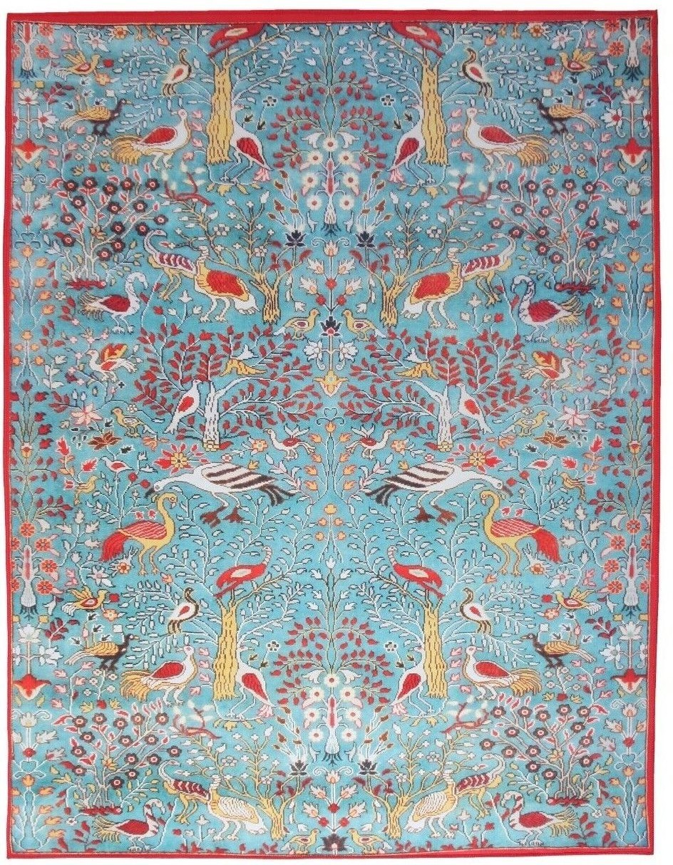 Modern Blue Bird Machine Washable Rug with Built-in Padding (Multiple Sizes)