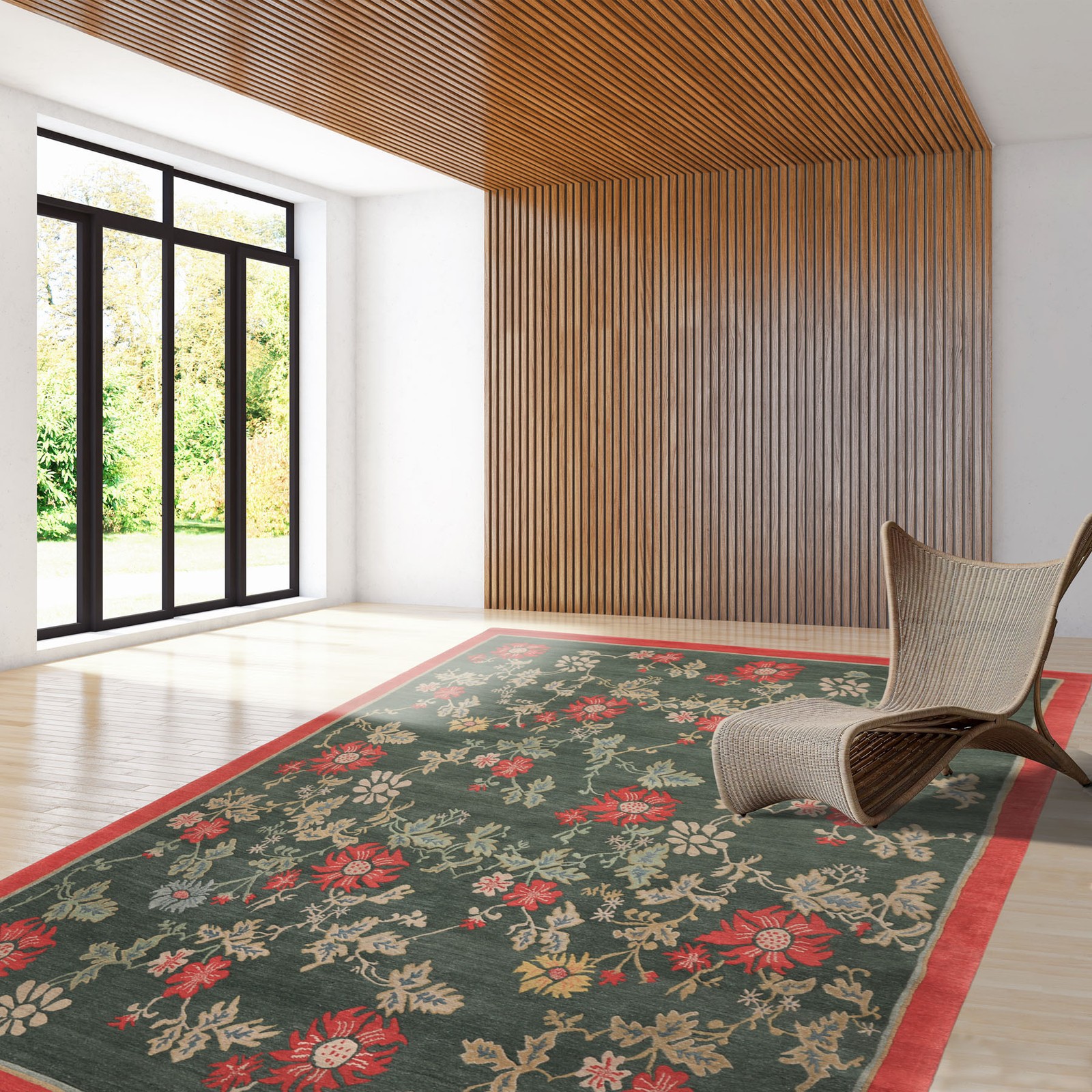 Michaelian & Kohlberg 6×8’11” Hand-Knotted Wool Celadon Tibetan Botanical Rug