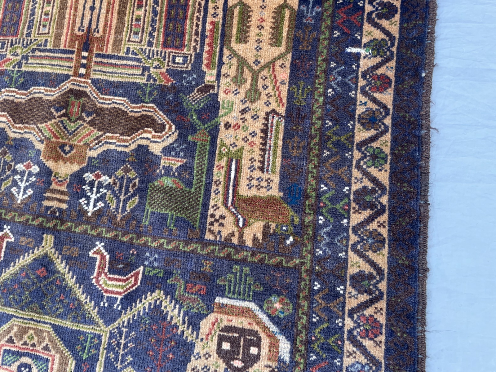 3×4 Pictorial Baluchi Wool Rug with Architectural Scenes Human Figures N Tribal