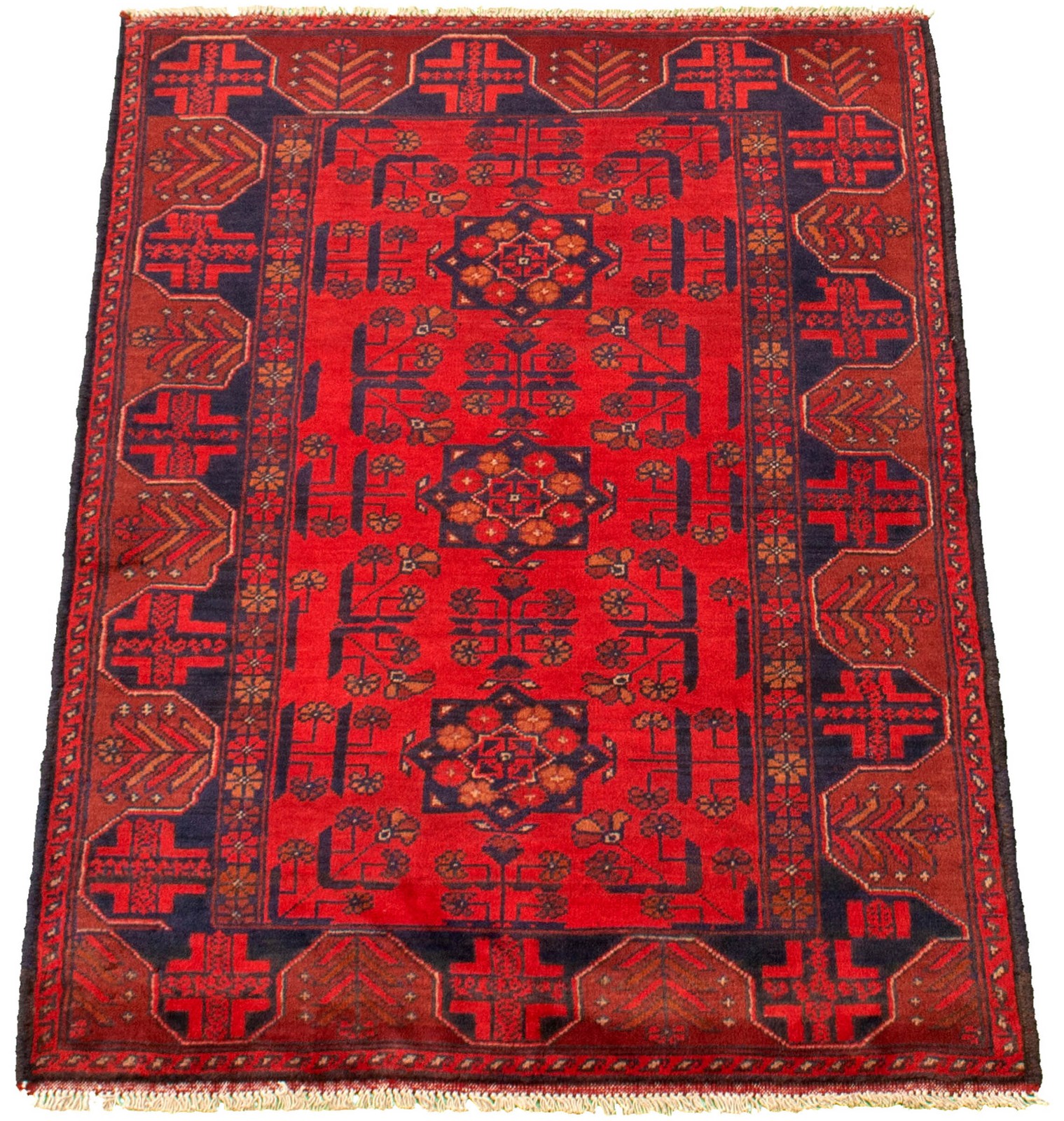 Traditional Hand-Knotted Geometric Area Rug 3’2″ x 4’9″ Oriental Wool Carpet