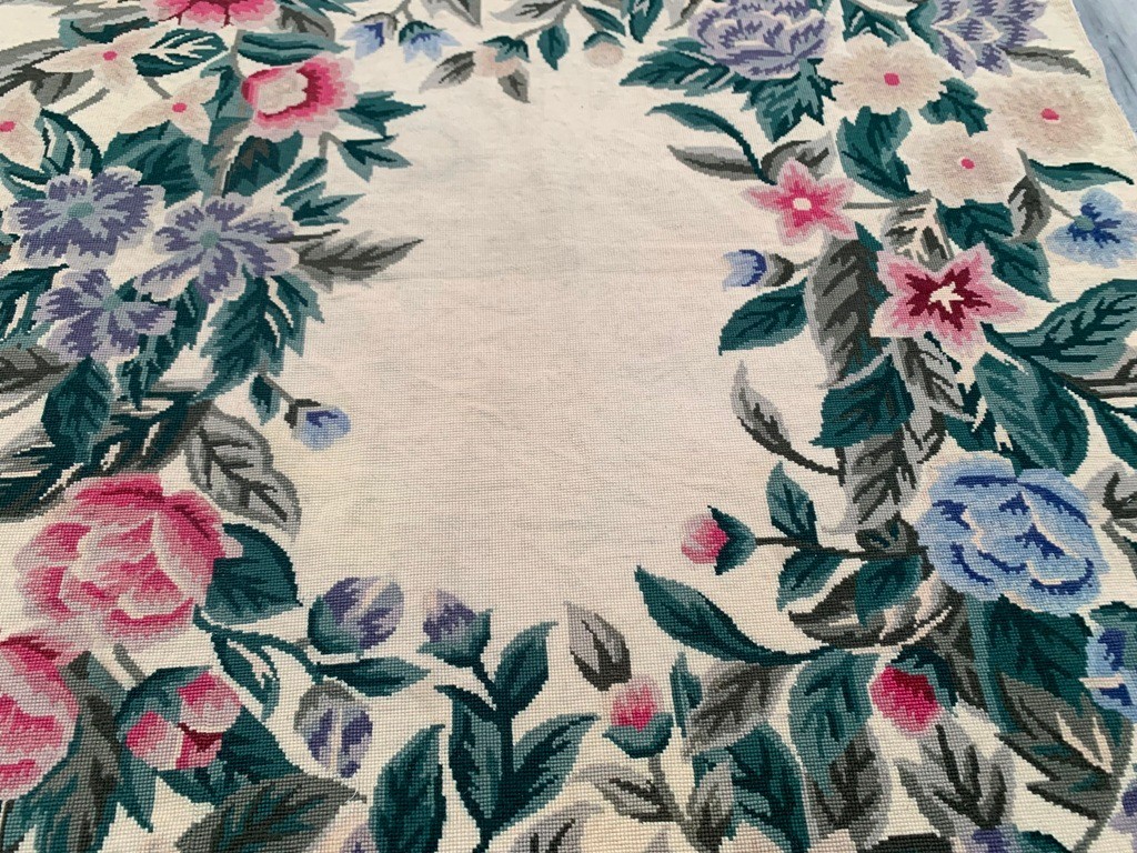 Vintage French Style Aubusson Rug Needlepoint Chain stitch Rug 4×5 ft Free Ship
