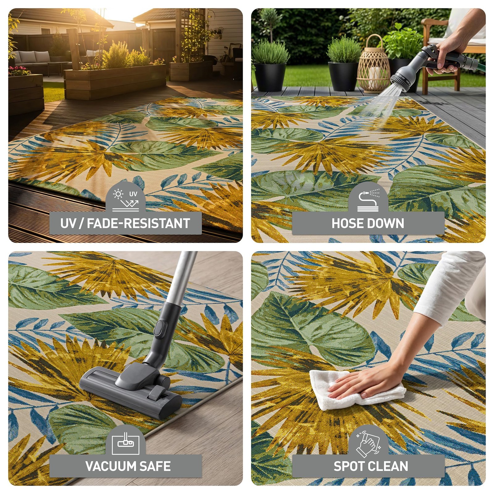 Tropical Garden Palm Indoor/Outdoor Patio Area Rug, Easy Clean Outdoor Rug fo…