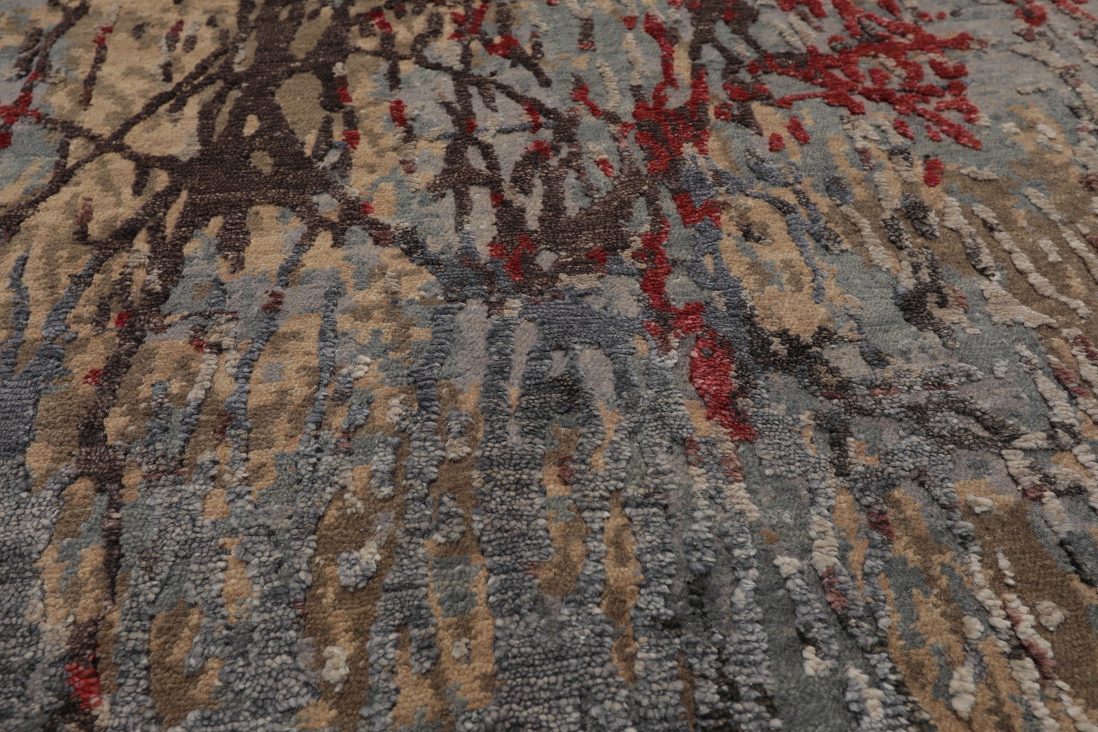 LoomBloom 3×5 Hand Knotted Wool & Silk Gray Tibetan Modern Area Rug