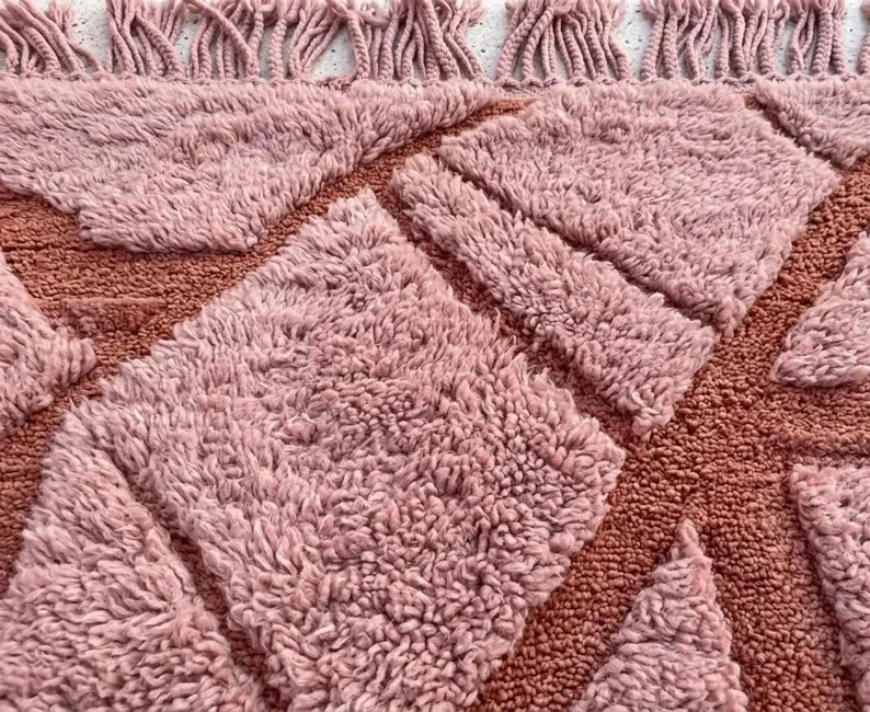 Burgundy Moroccan Rug – Handmade Ivory Wool Berber Rug with Graphic Striped rug