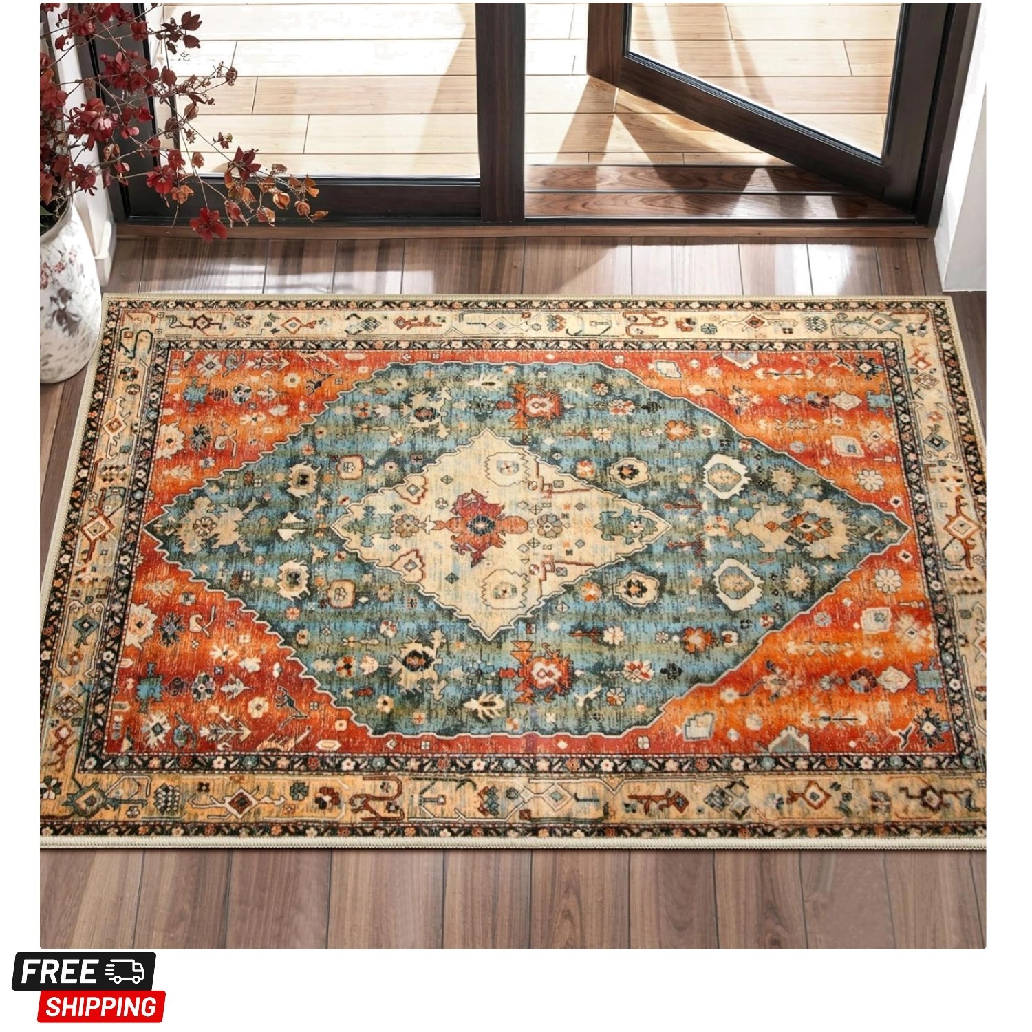 Boho Rugs for Entryway, 2×3 Tribal Entryway Rug Non-Slip Washable Small Area …