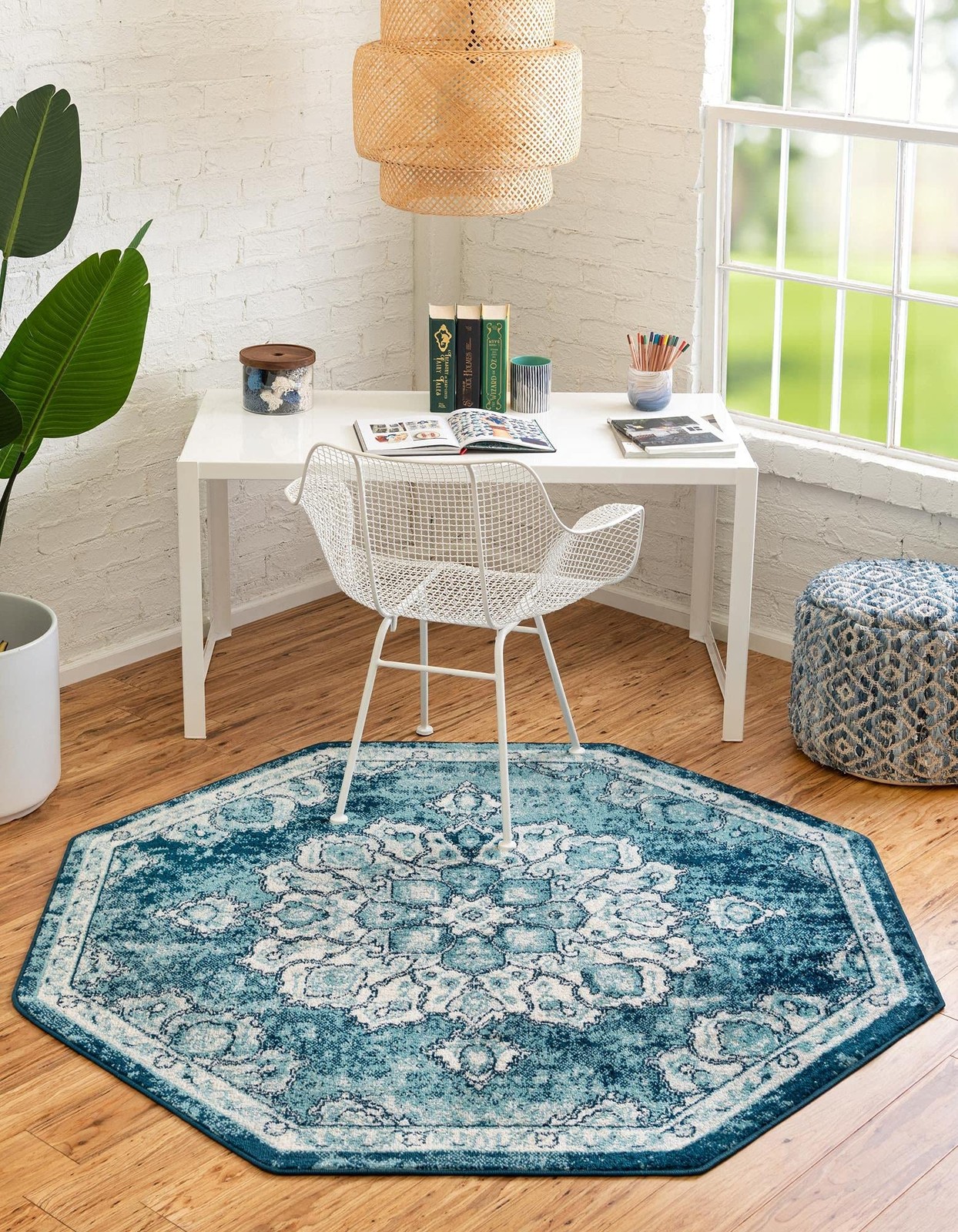 Unique Loom Parker Collection Area Rug – 5 1 Octagon Navy Blue/ Ivory 3158646