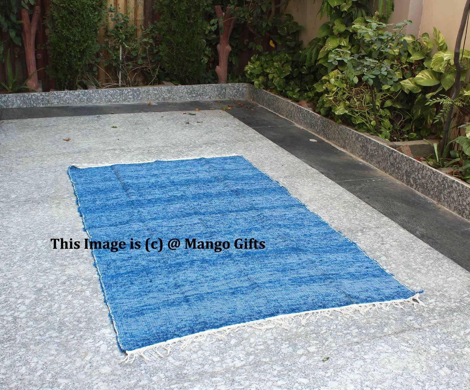 Traditional Recycled Cotton Chindi Rugs Hand-Woven Matt Blue Color 76 x 45 Inch