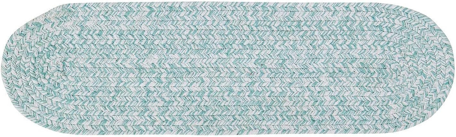 Farmhouse Braided Rug Cotton Kitchen Reversible Carpet Turquoise & White, 8″ X 2