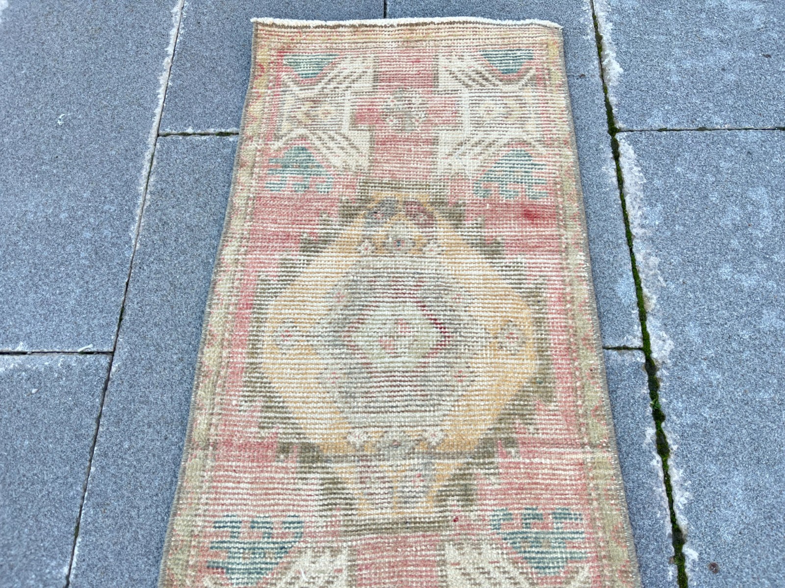 Vintage Turkish Rug 1.5×3.1 ft Muted Pink Anatolian Wool Boho Runner