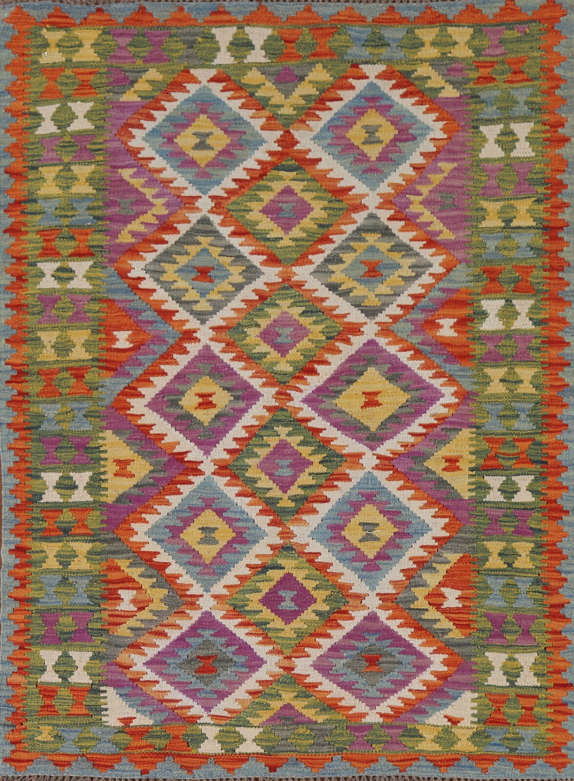 Tribal Trditional Flat Weave Kilim Southwestern Reversible Wool Accent Rug 3’x4′