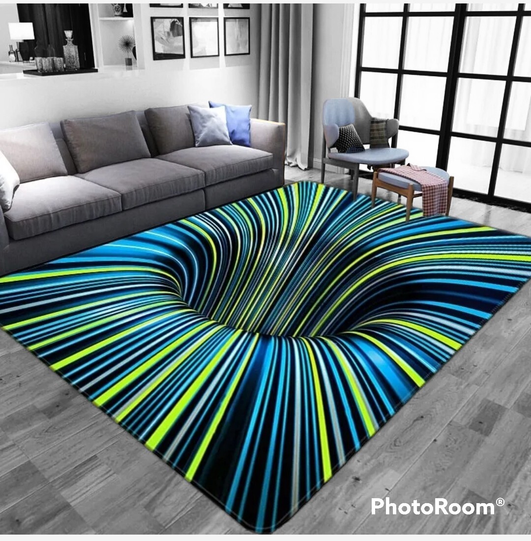 3D Effect Carpet Vortex Optical Illusion Floor Area Rug Abstract Geometric Mat