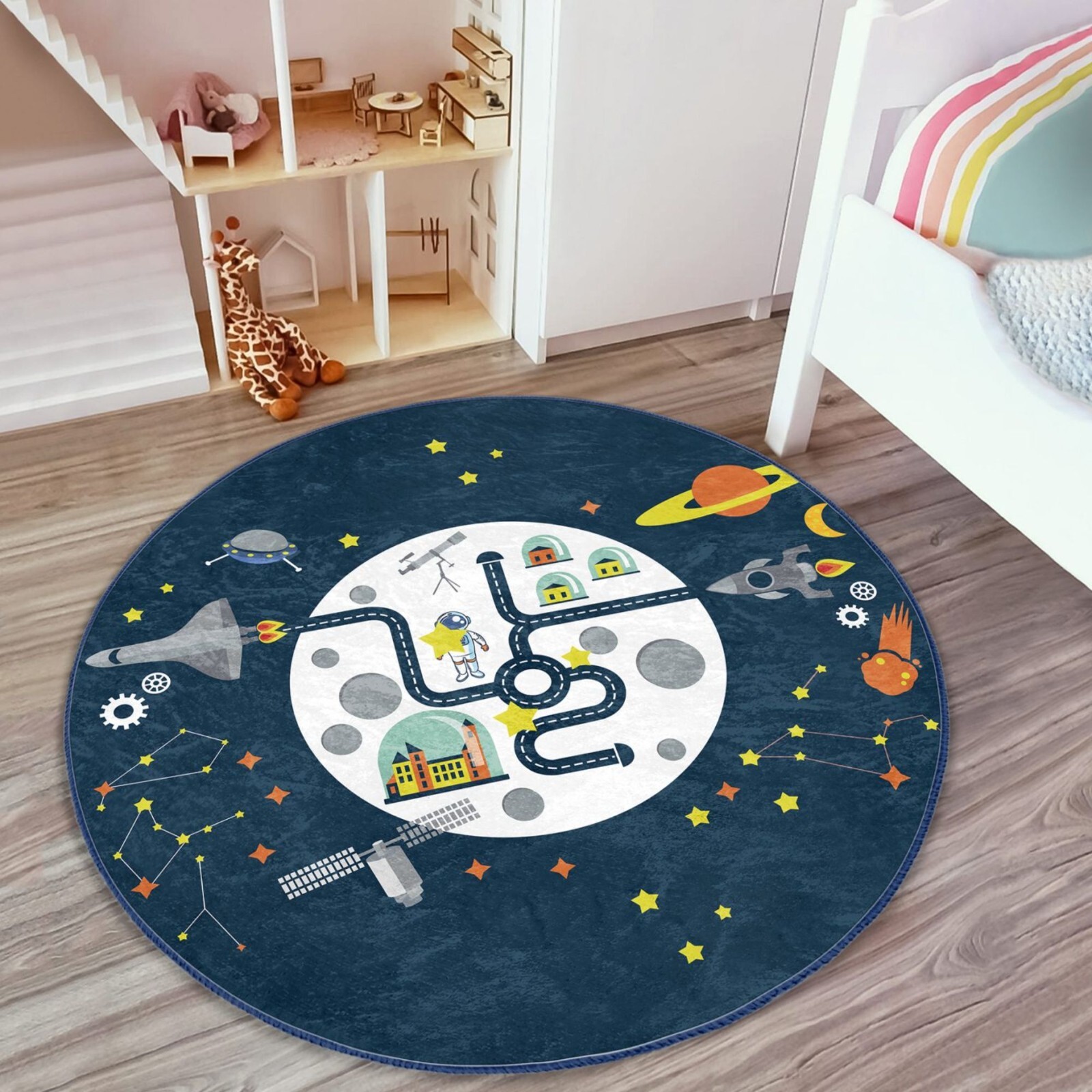 Space Center Pattern Kids Playful Washable Rug | Homeezone