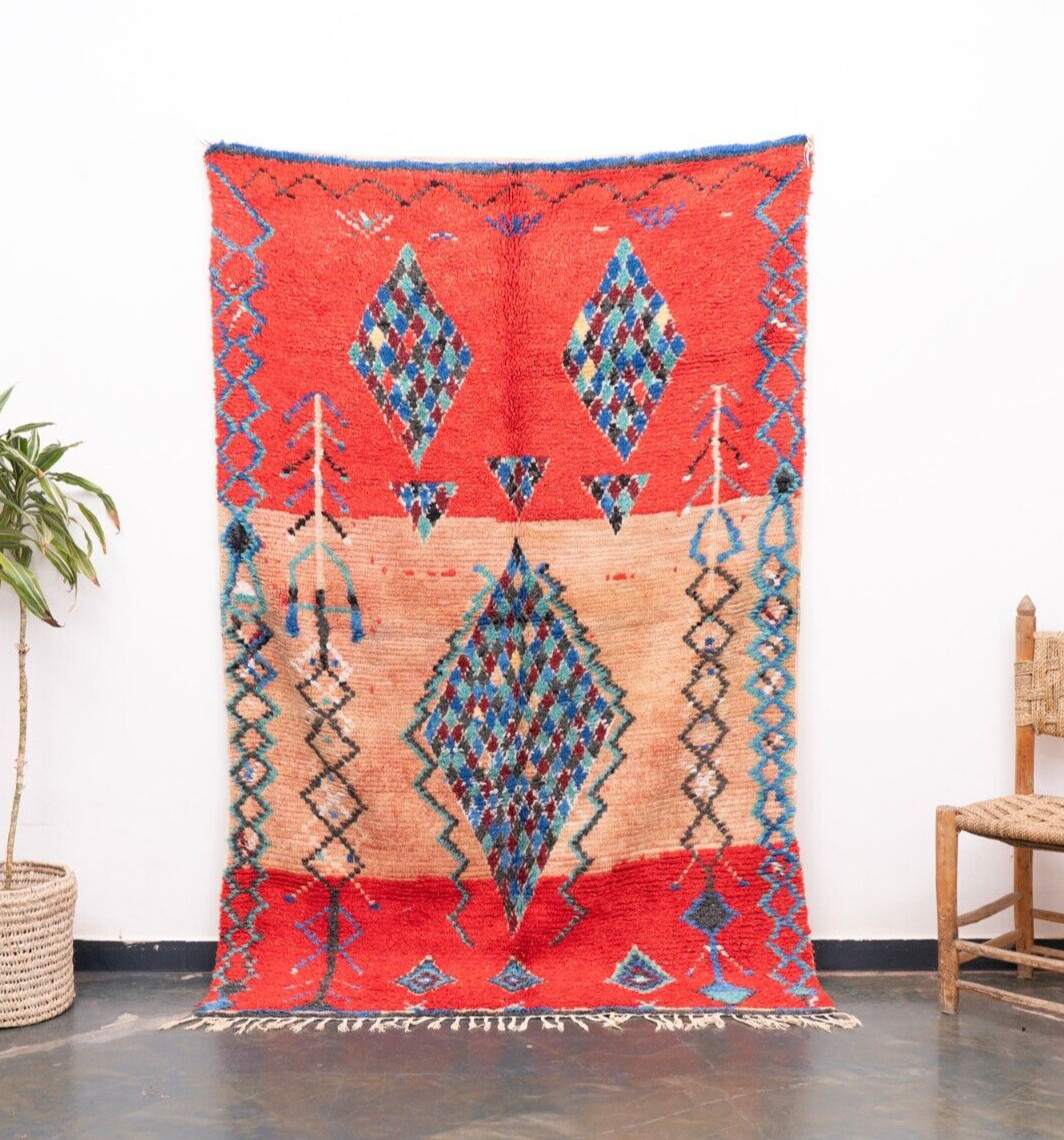 5×7 Vintage Handmade Wool Boujaad Red Area Rug Moroccan Living Room.