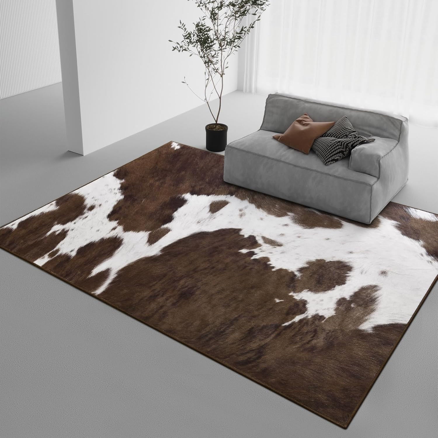 Soft Washable Cowhide Print Area Rug 6X9 for Living Room & Bedroom Decor