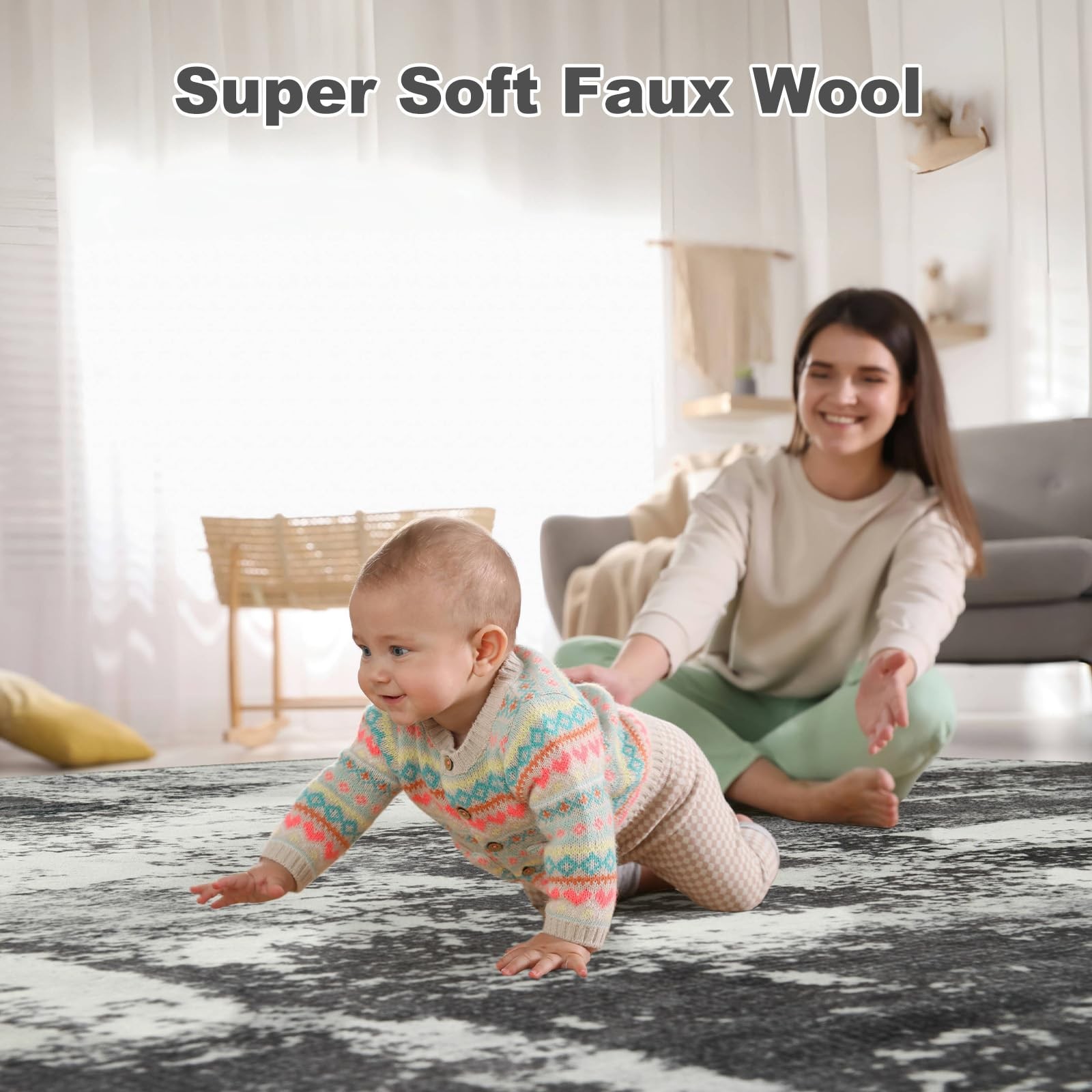 Modern Abstract 3×5 Rug for Entryway, Non Slip Machine Washable Area Rug, Sof…
