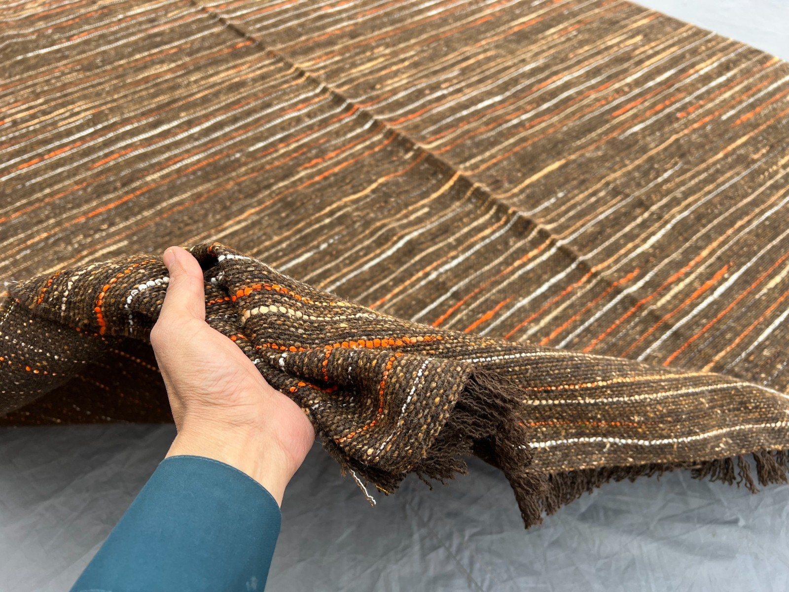 4’10 x 7’7Ft Rustic Afghan Brown Kilim Rug-Minimalist Striped Design Antique Rug