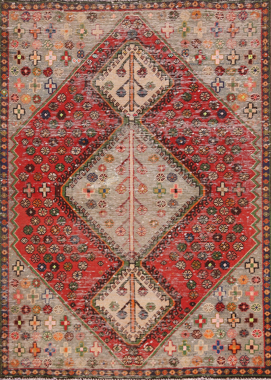 Vintage Vegetable Dye Traditional Nomadic Handmade Wool Rug Geometric Carpet 4×6