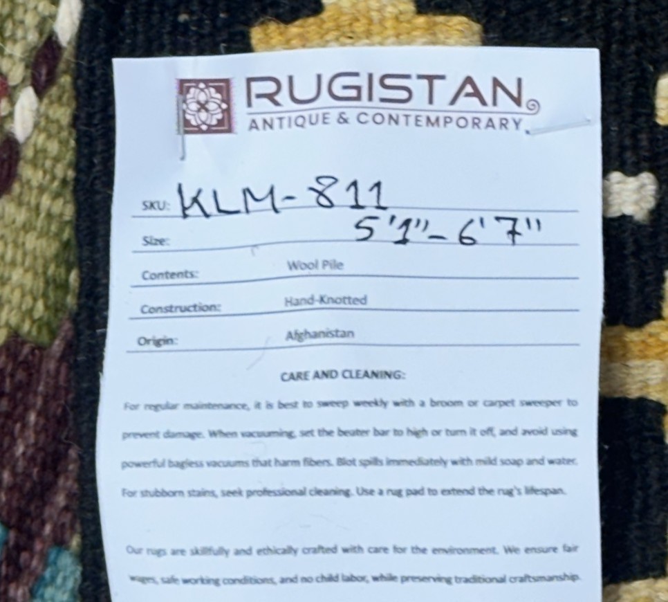 Hand-Woven Afghani Kilim Wool Rug 5’1″ x 6’7″