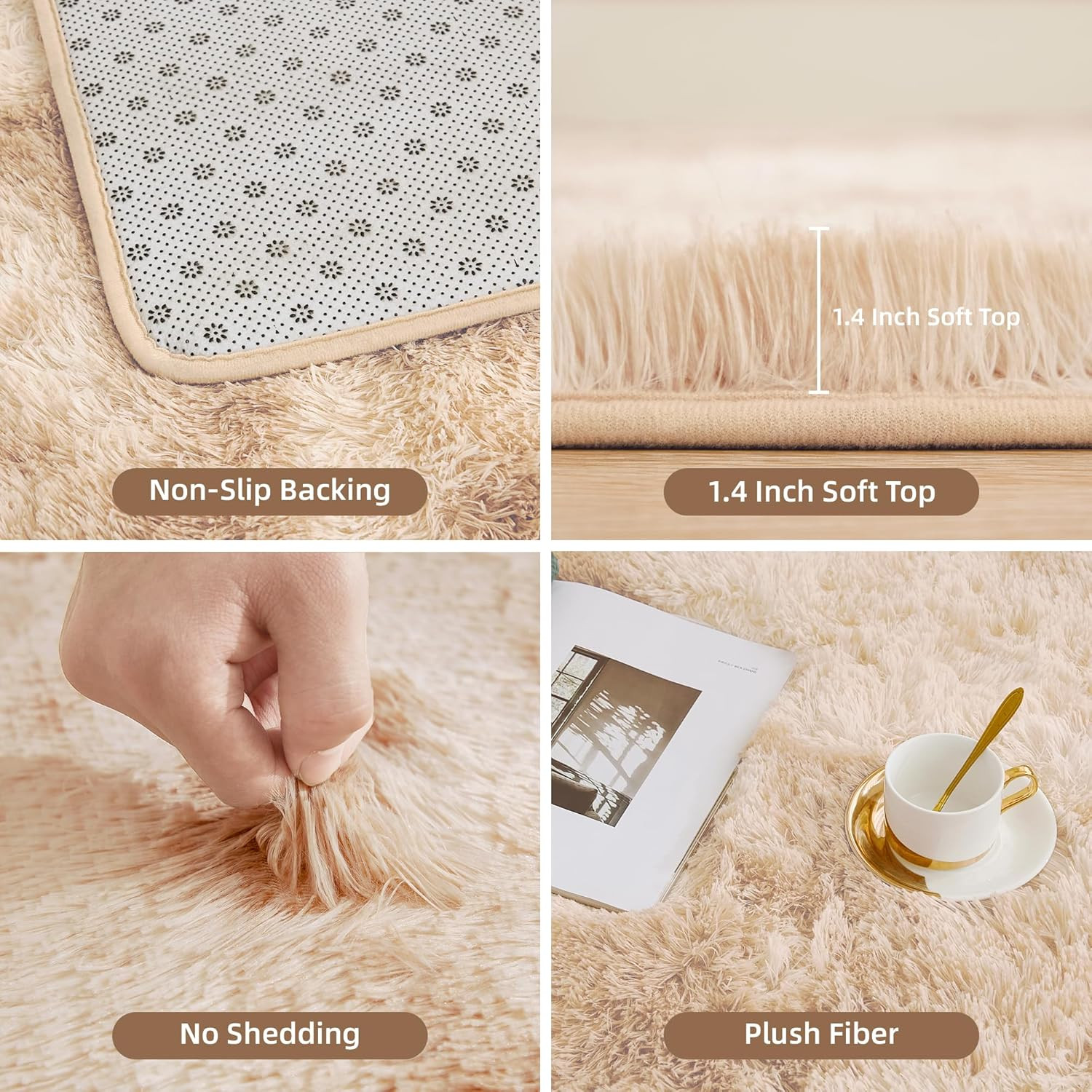 4X6 Shag Area Rug for Living Room Bedroom, Tie-Dyed Beige Fluffy Shaggy Fuzzy Nu