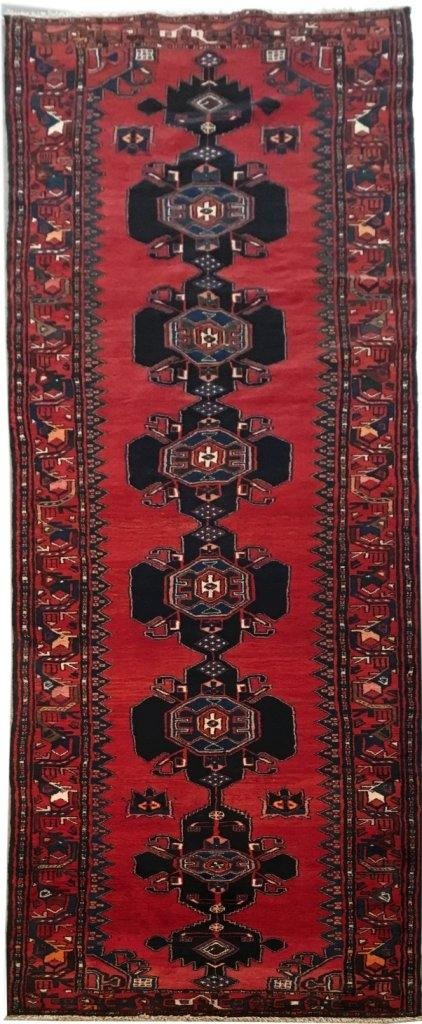 3.7 x 13.9 Red Traditional Perrsian Hamadan Wool Pile Runner Rug 81534