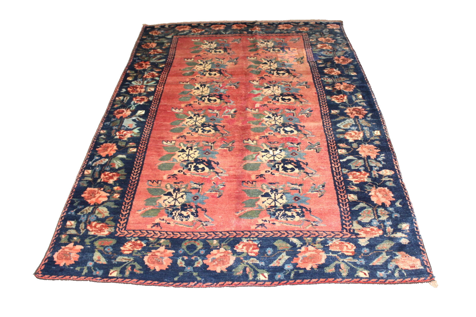 Floral Coral Vintage One of a Kind Kazak 4′ 2″ x 6′ 8″ Orange Hand Knotted Rug