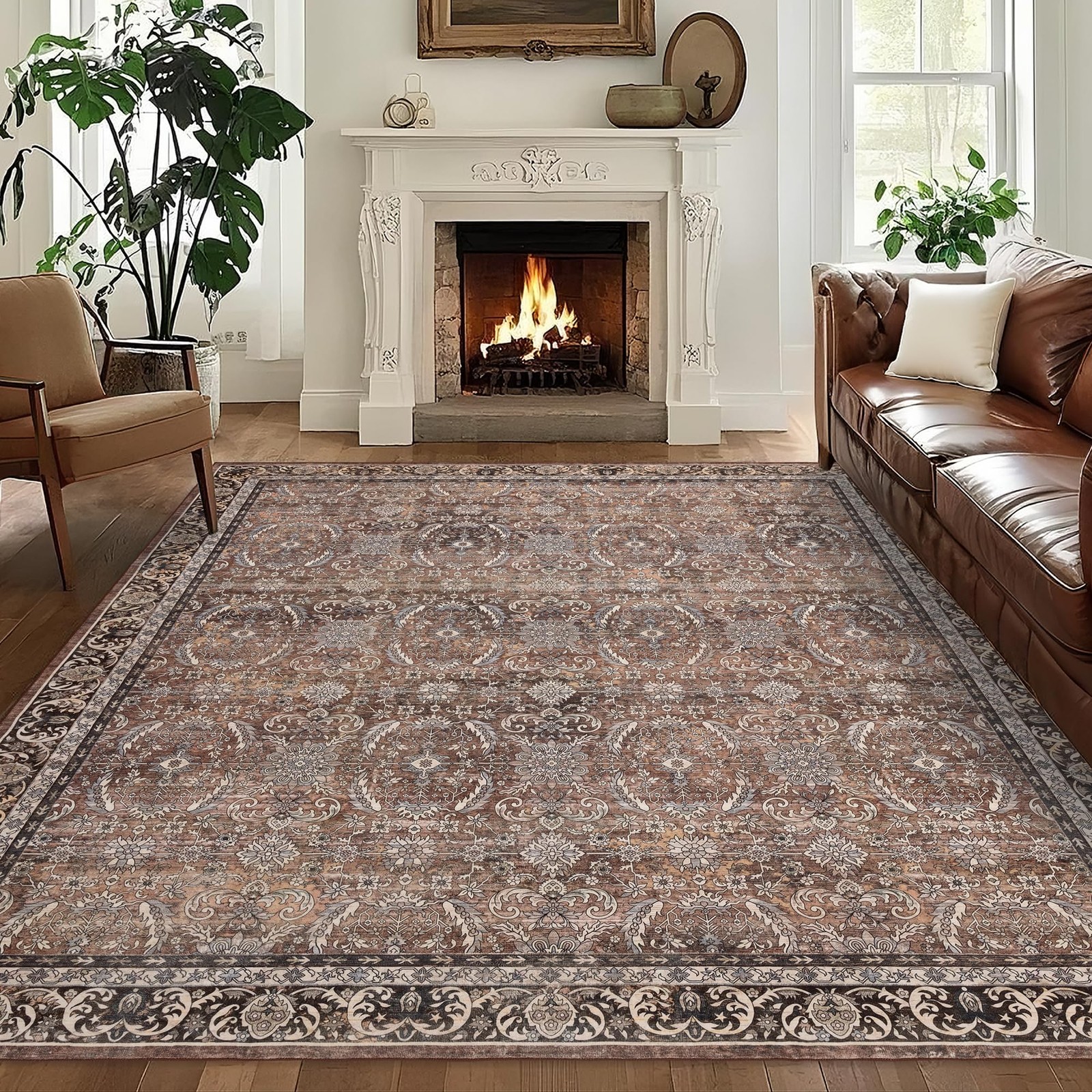 Brevonox Washable Living Room Rug 6X9 Boho Vintage Soft Area Rug –