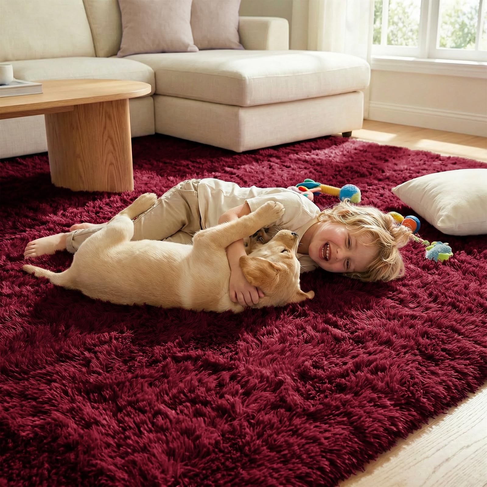 DweIke Fluffy Burgundy Red Rugs for Bedroom Living Room, 3×5 Feet Soft Plush …