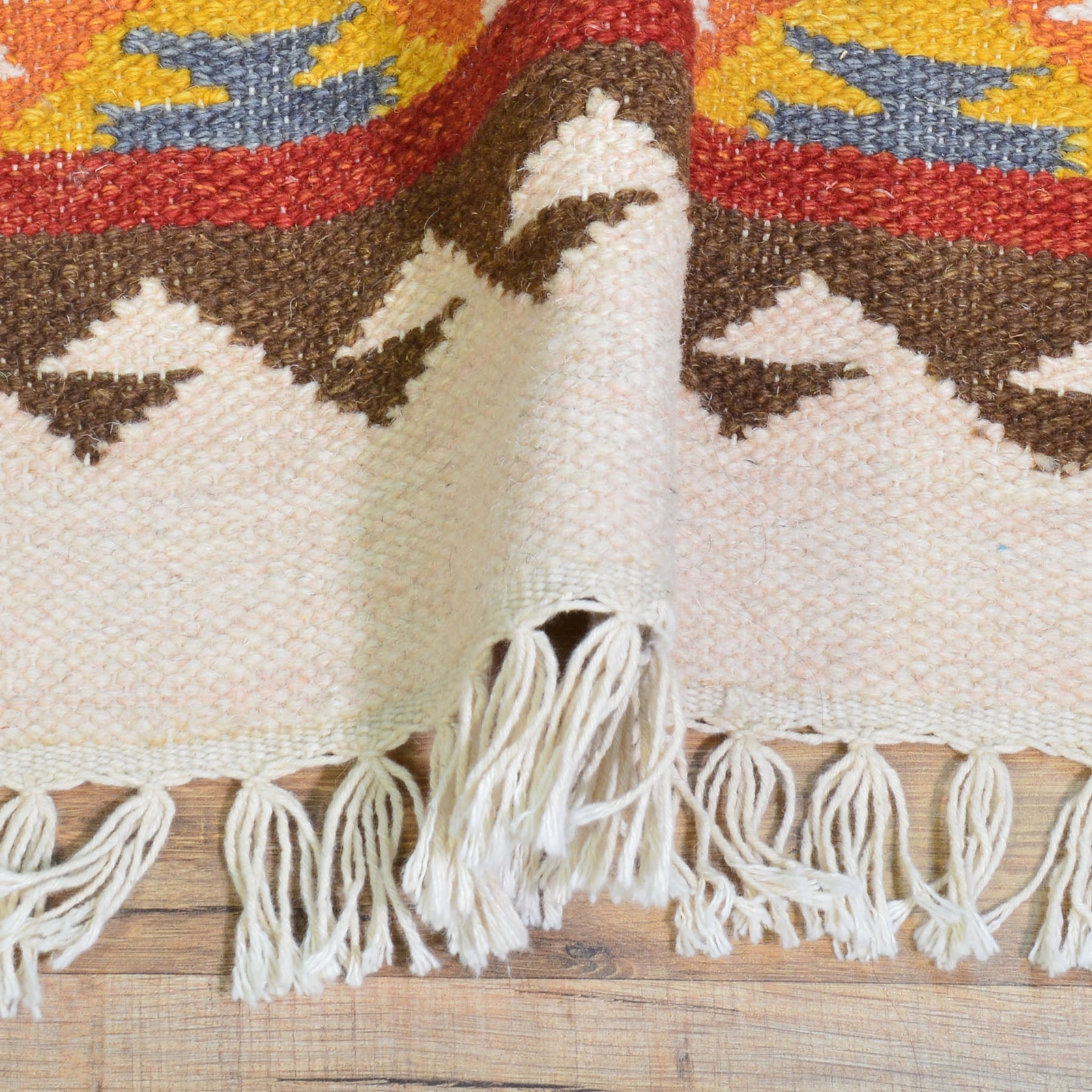 Hand-Woven Indo Durrie Tribal Design Handmade 100% Wool Rug (Size 2.6 X 11.6) Br