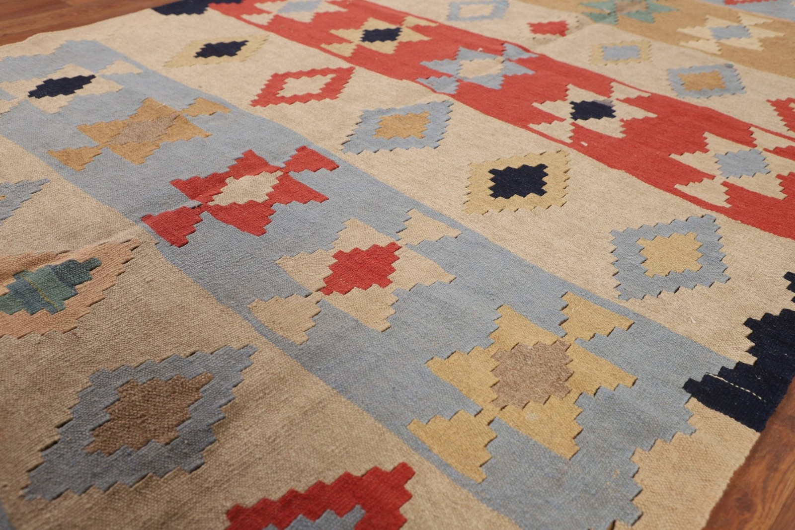 Geometric Kilim Hand-woven Area Rug 5×8 Tribal Traditional Reversible Carpet
