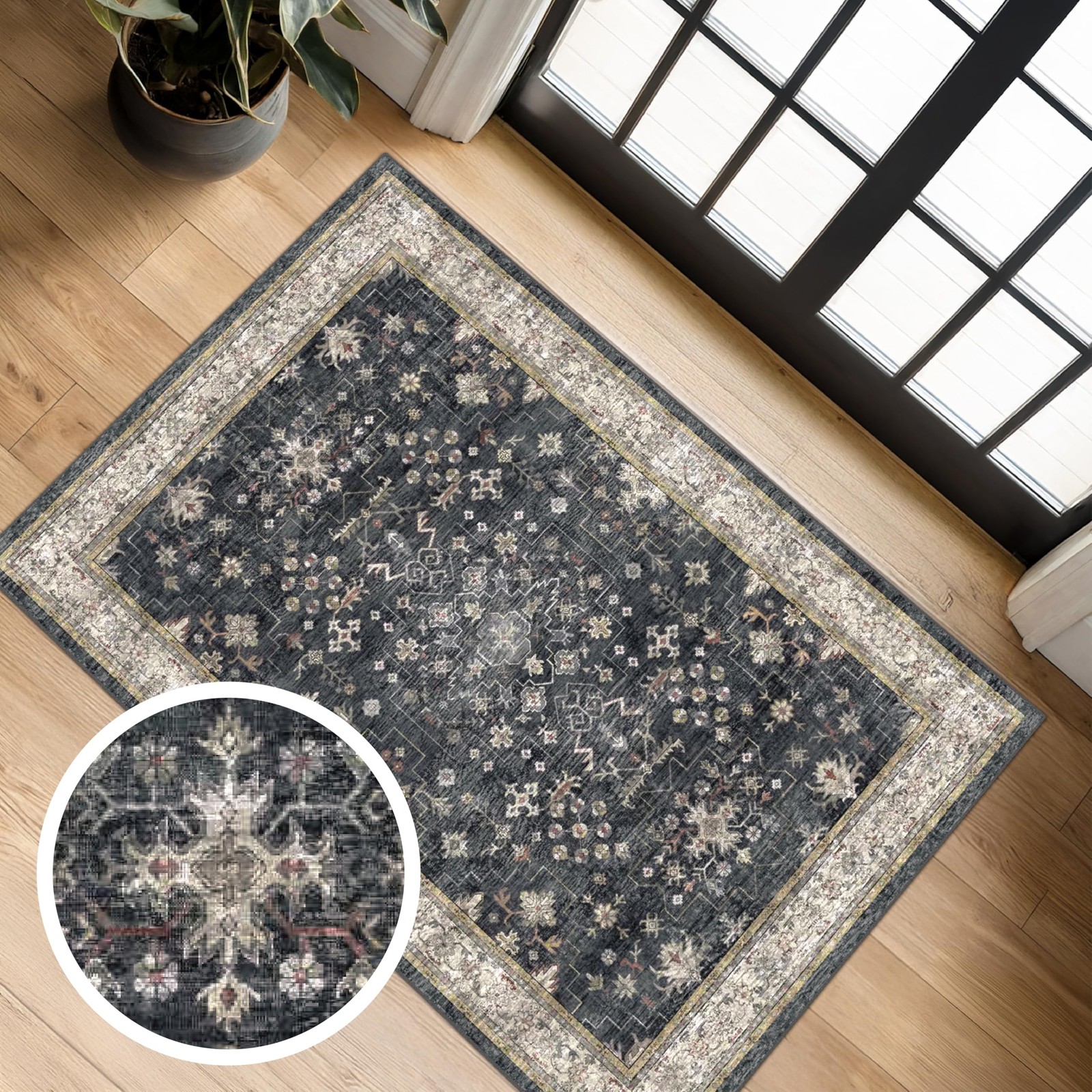 Area Rug 2×3 Washable Non-Slip Entryway Kitchen Bathroom Farmhouse Decor