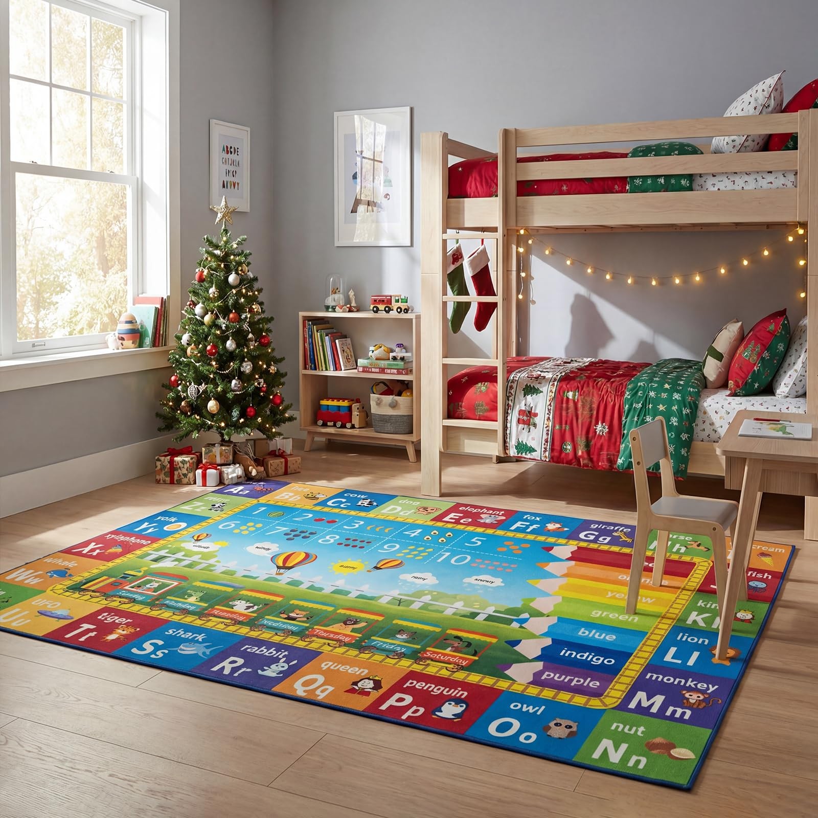 Kids Rug 4×6 Feet Washable Educational Play Mat with ABC Numbers Animals
