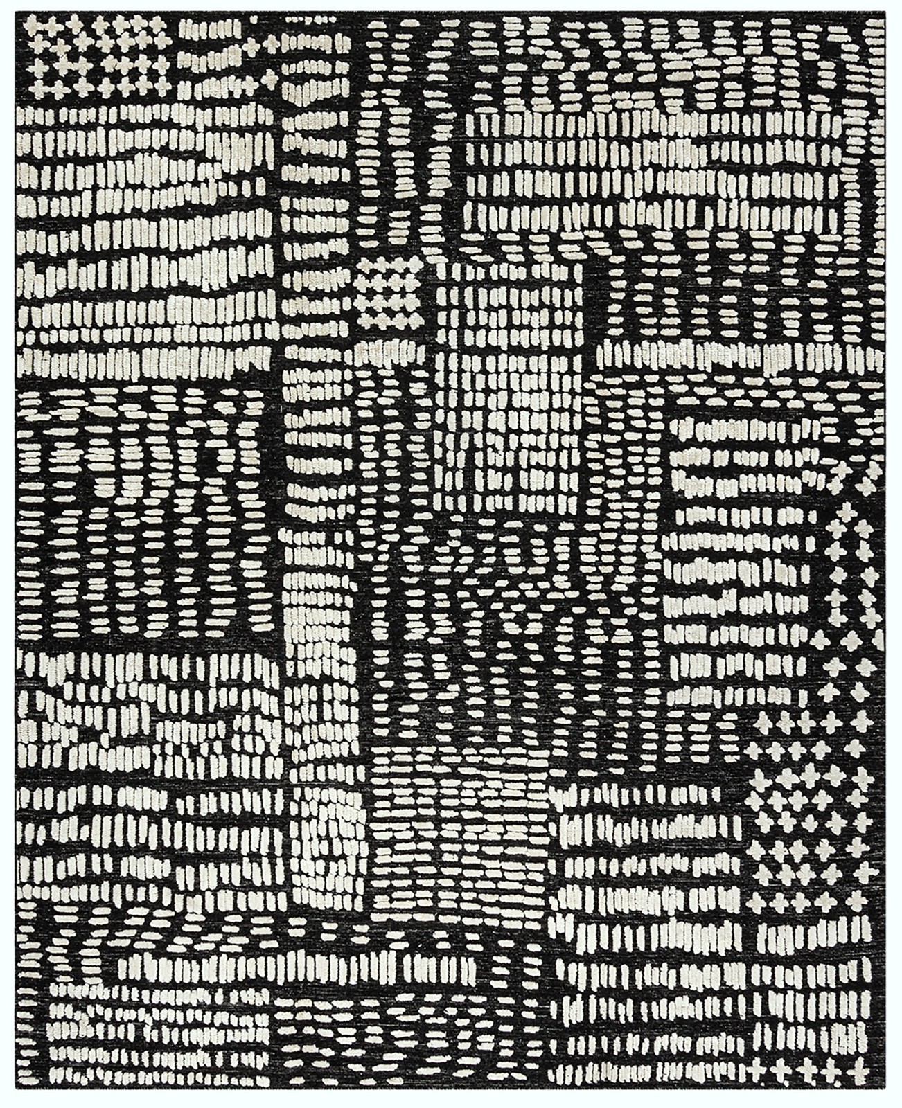 Hi Low Luxe Ivory-Charcoal Hand Woven Wool Rug, 10’3 x 13’11 E27210