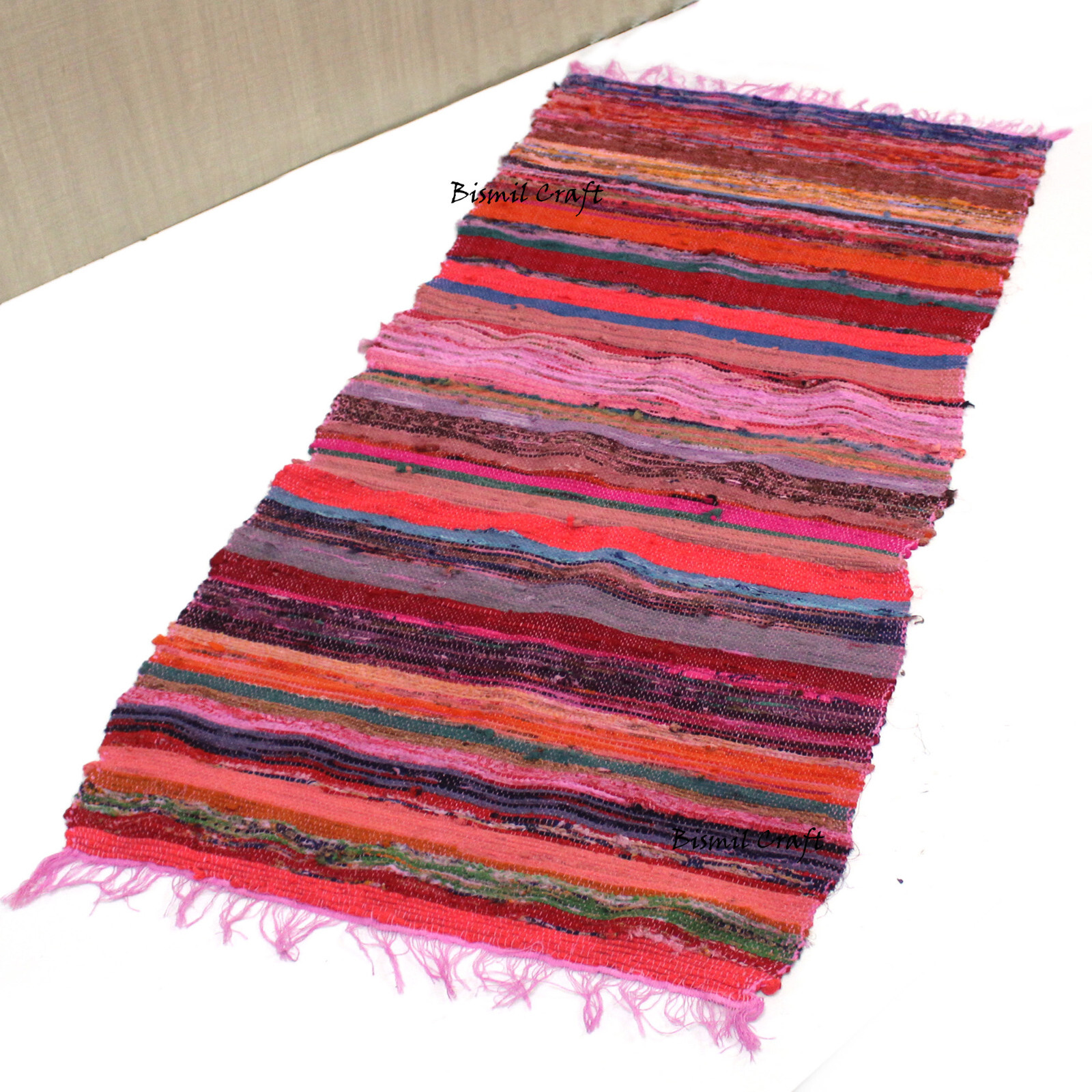 PINK Chindi Rag Rug 100% Recycled Cotton Woven Floor Mat 5×7 Foot Boho Rug