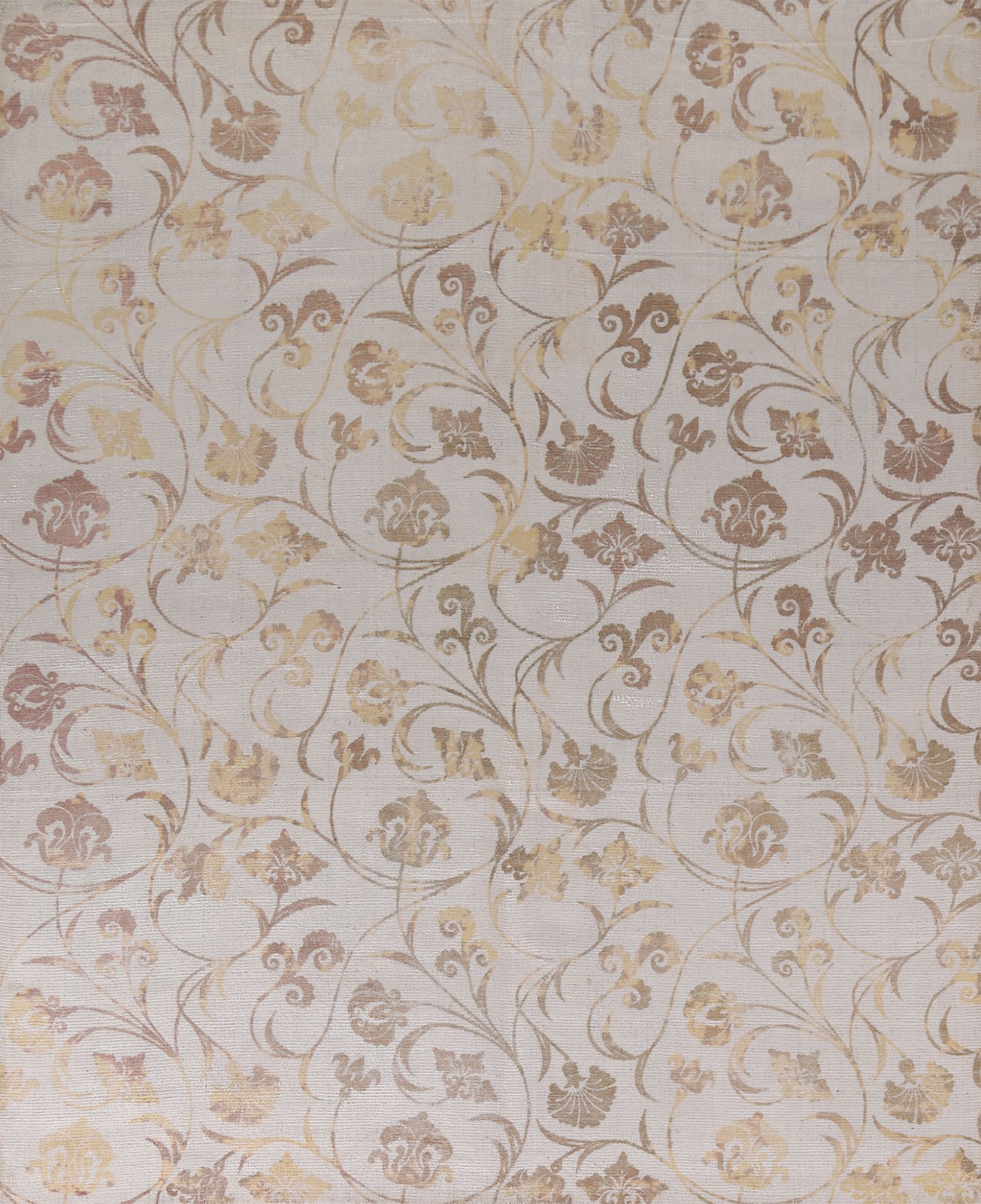 Handmade Floral Abstract Area Rug 8×10 Ft Beige & Gold Modern Wool Carpet