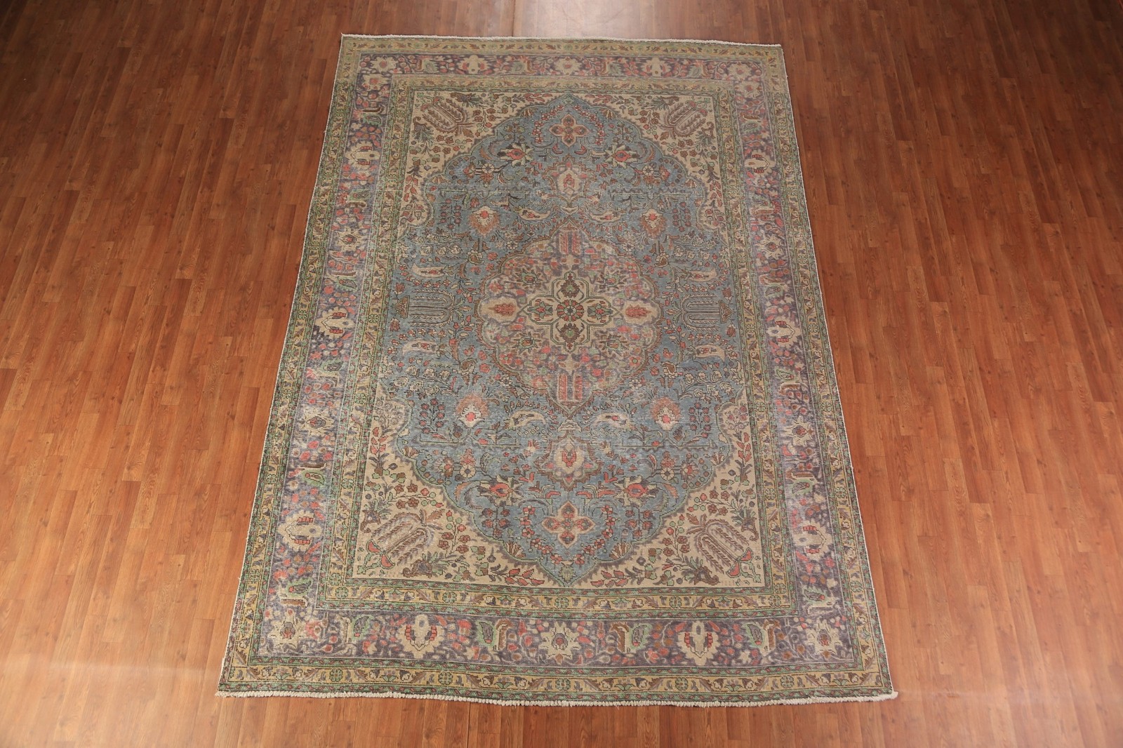 Light Blue Handmade Area Rug 8×11 Over-Dyed Traditional Living Room Carpet
