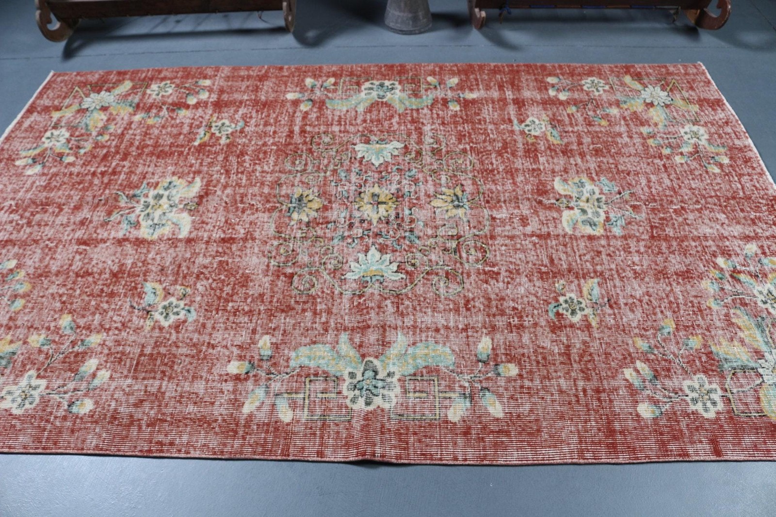 Vintage 5,1×8,2 ft Rug, Turkish Large Rug, Red Abstract Rug