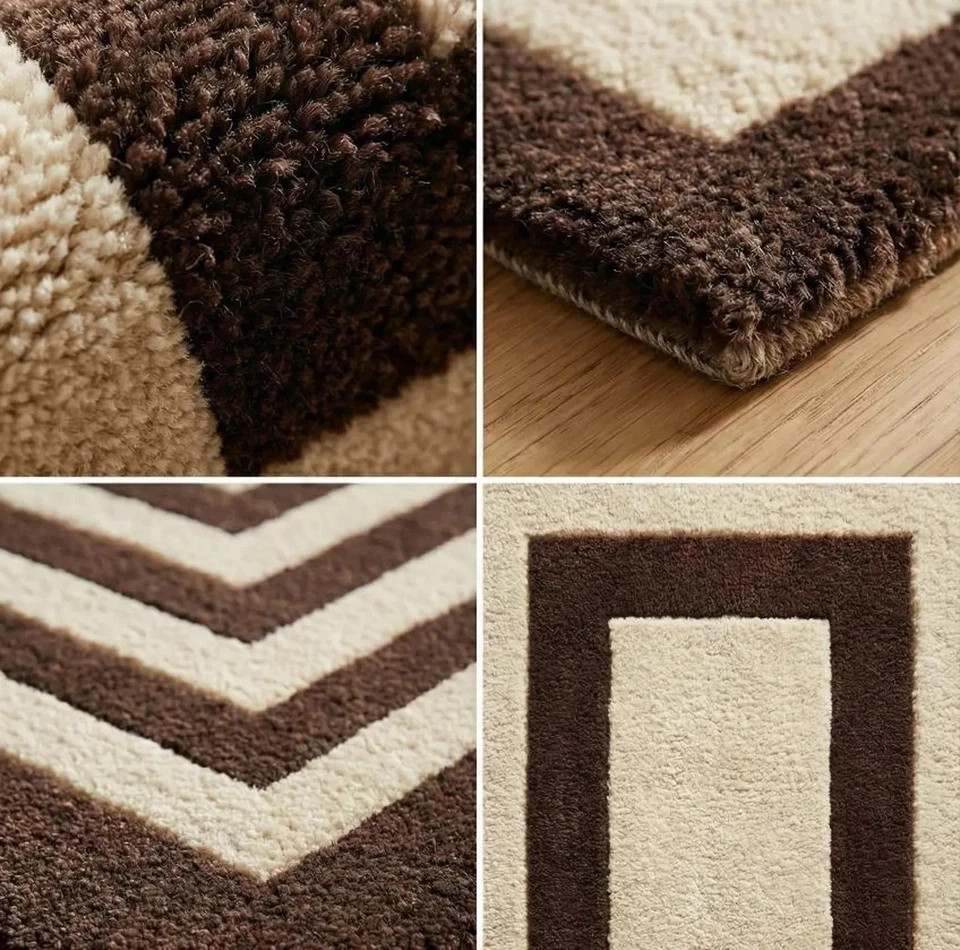 Modern Striped Hand Tufted Wool Rug | Brown & Beige Geometric Area Rug | Minimal