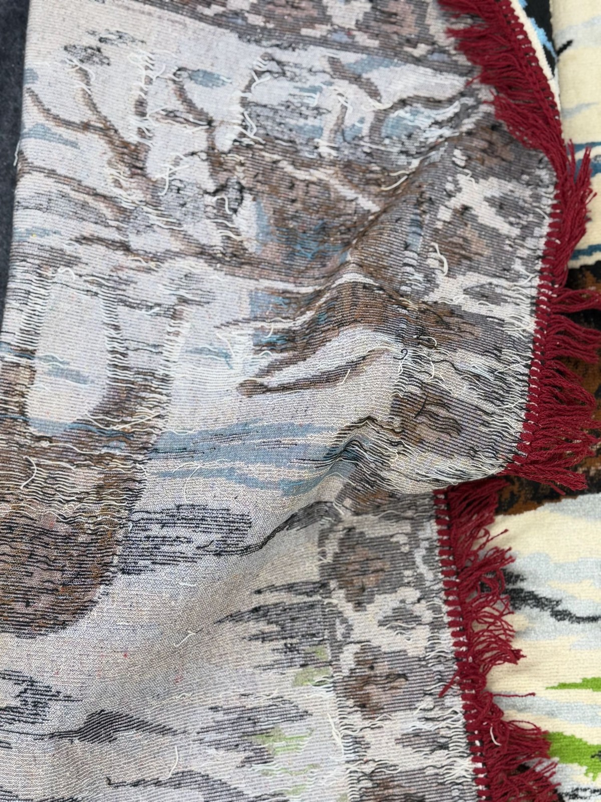 Vintage 60s Deer Herd Winter Forest Rug Wall Hanging Tapestry Retro Lodge Cabin