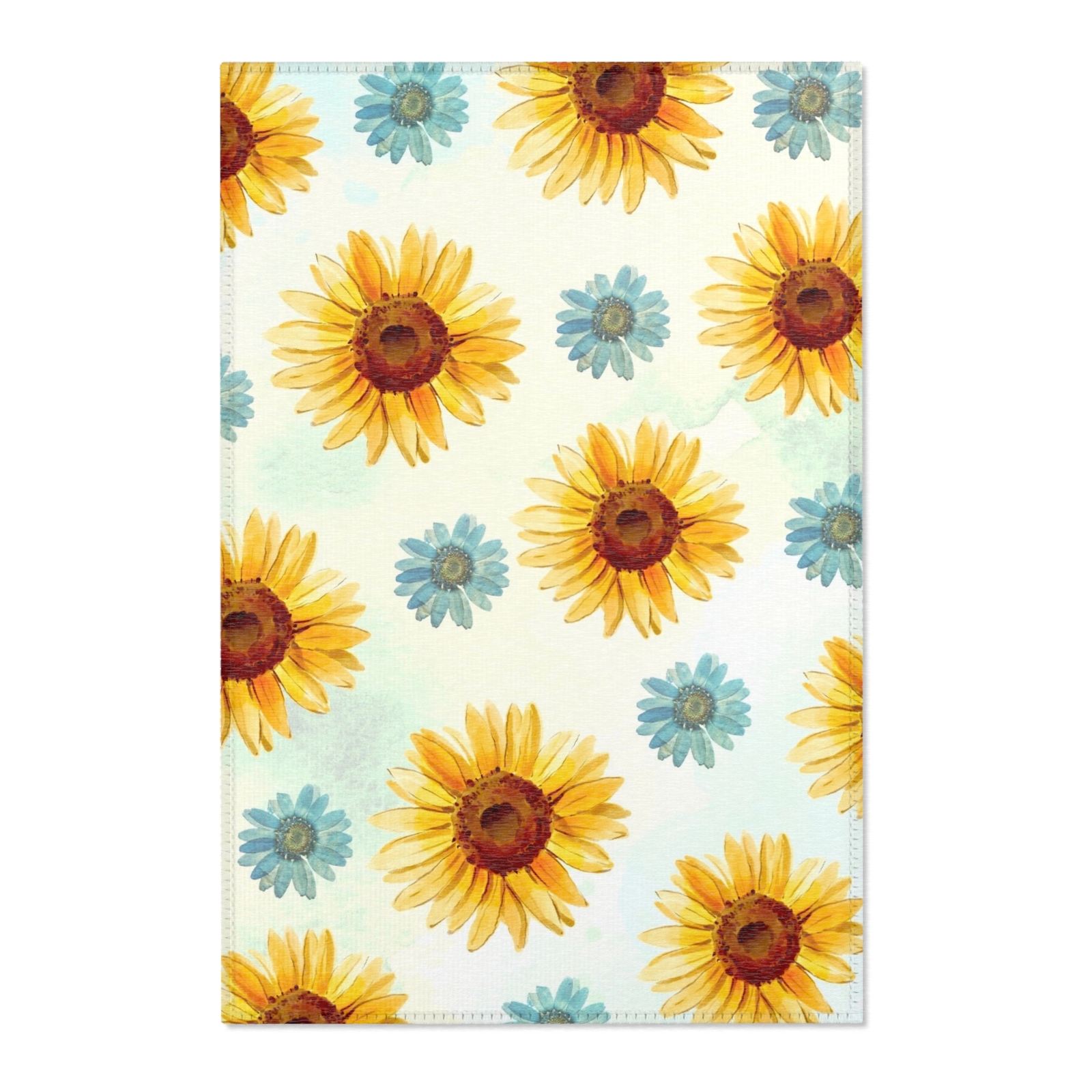 Sunflower and Daisy Watercolor Area Rug, Floral Home Decor, Flower Floor Mat,