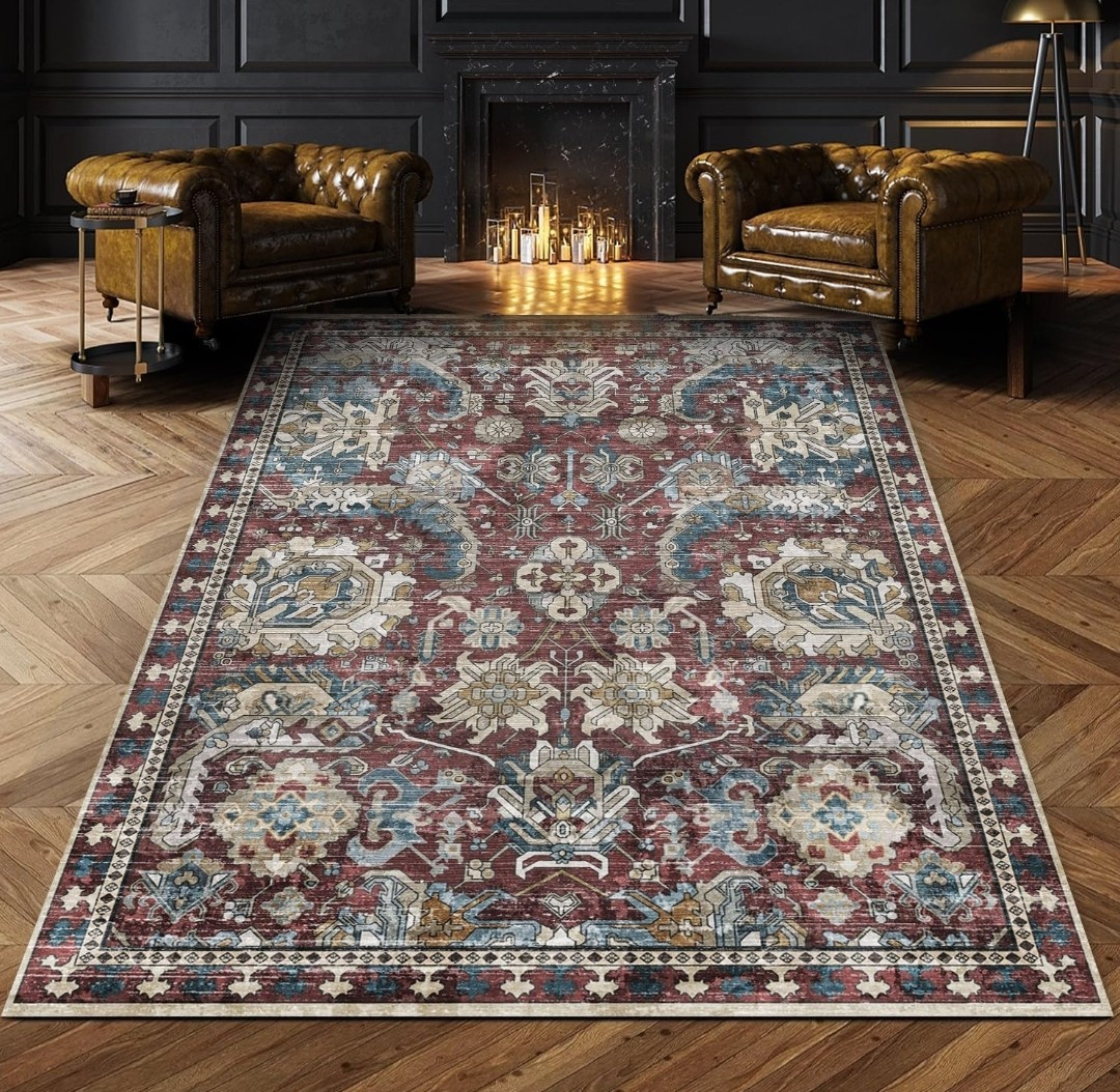 Rugsure 6×9 Rust and Blue, Machine Washable Area Rug-Stain Resistant-Ret $80