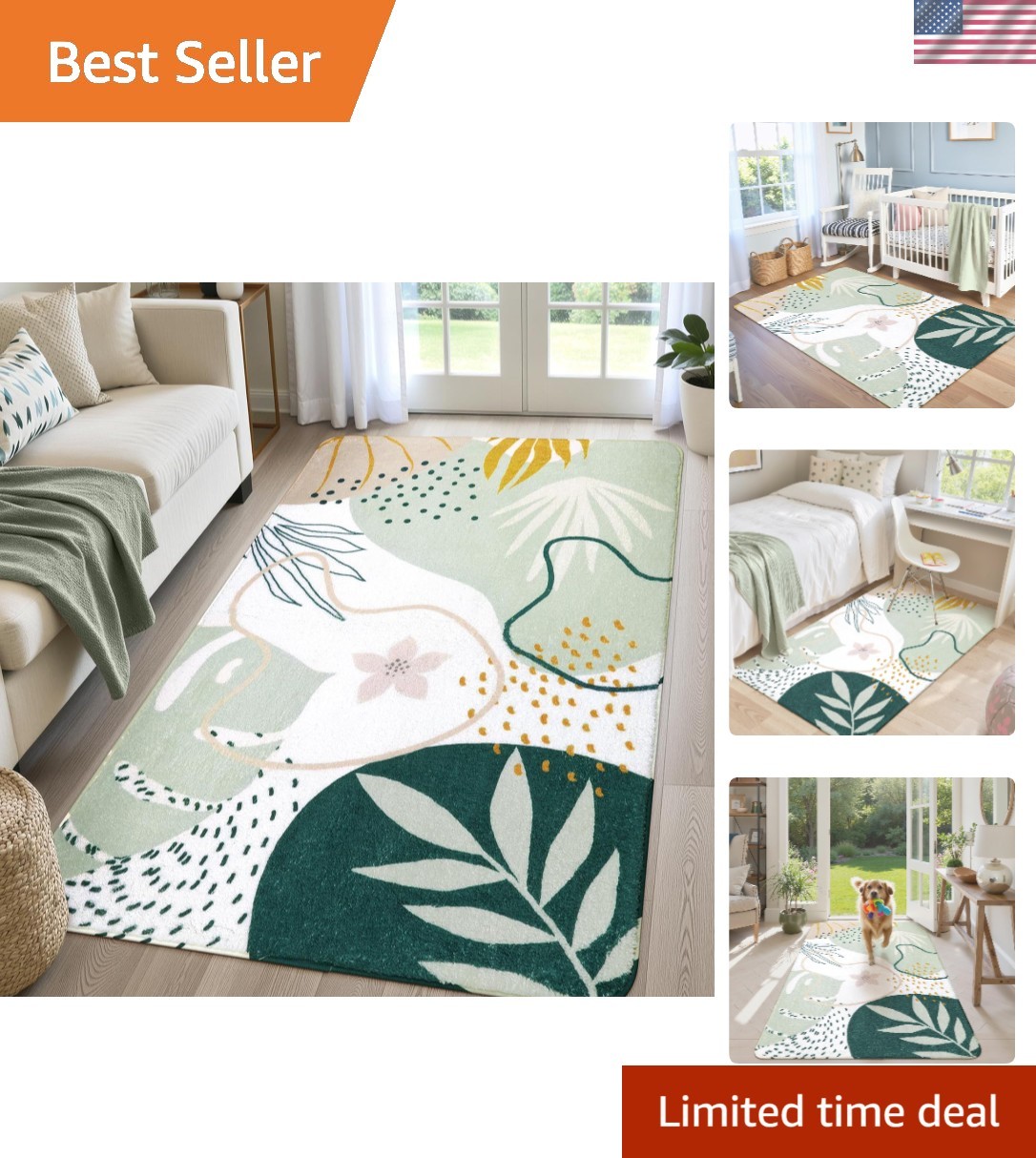 Versatile Green Abstract Area Rug – Non-Slip, Lightweight, Perfect for Any Room