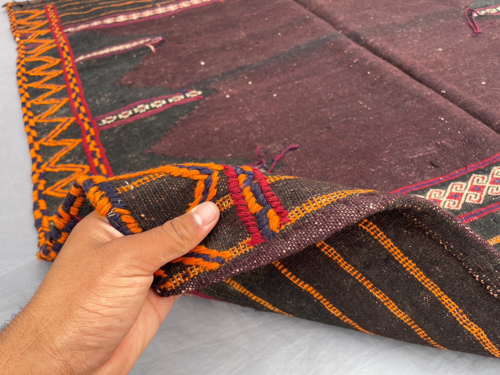 3’3 x 4’6 ft Authentic Afghan Tribal Kilim Rug – Deep Brown Black Minimal Nomad