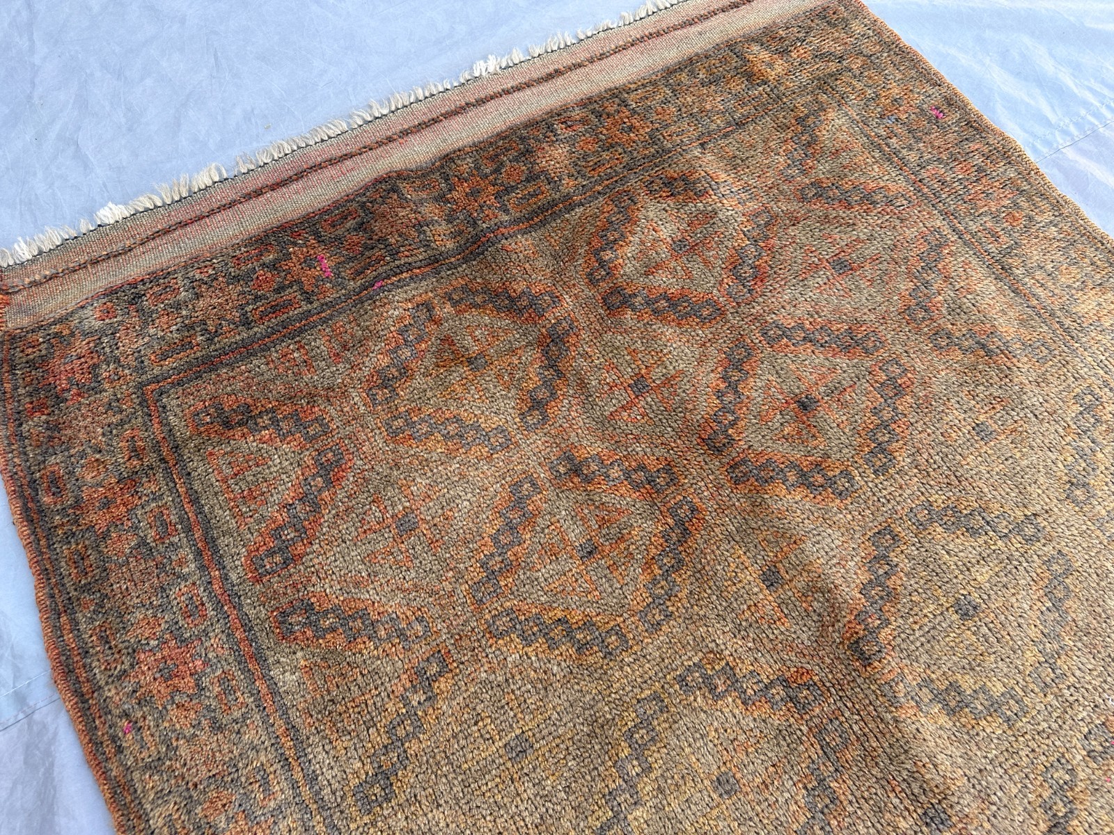 3’1 x 5’2 Ft Distressed Afghan Tribal Wool Rug– Diamond Lattice Geometric Rustic