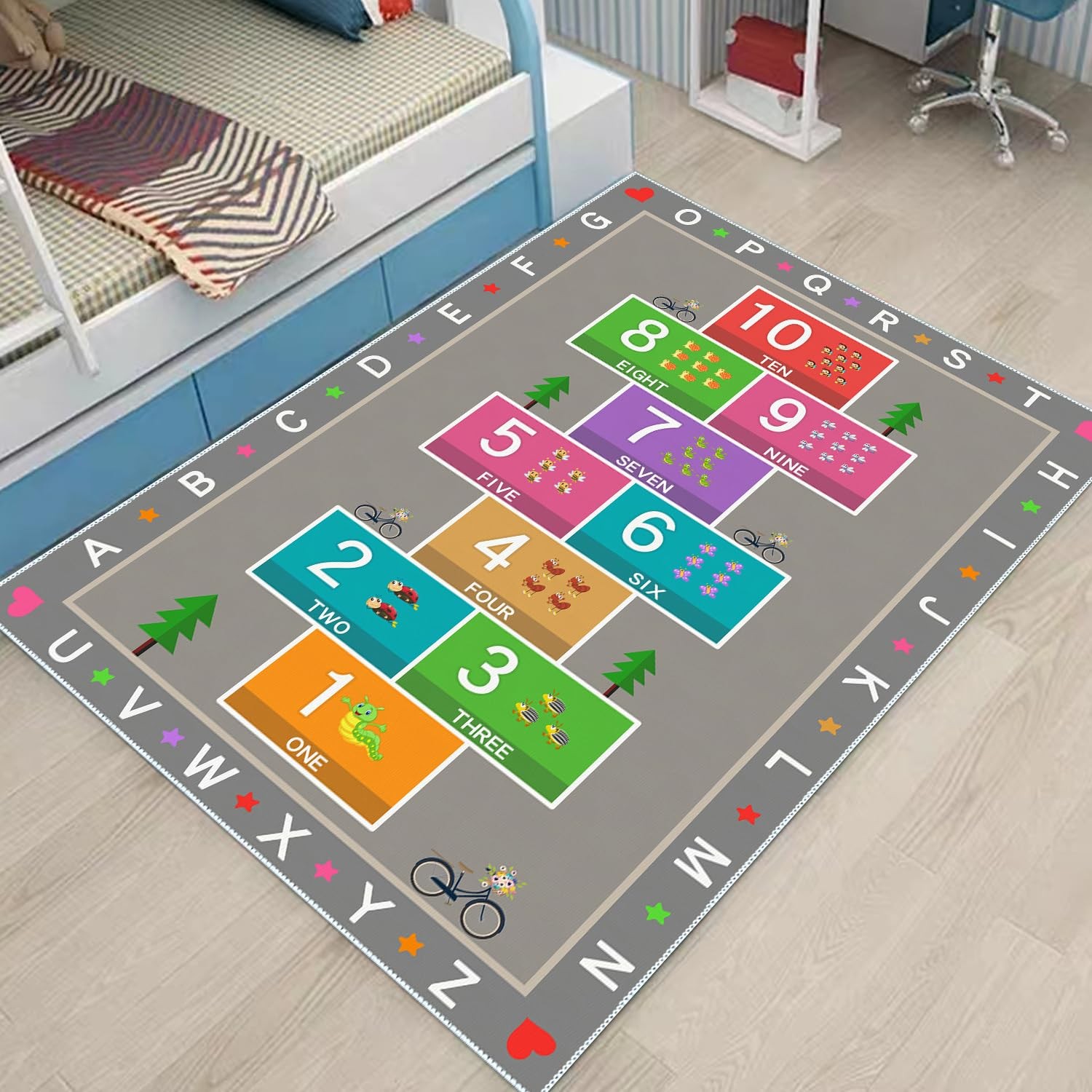 Hopscotch Play Rug 31×47 In, ABC Alphabet Number Educational Carpet – Fun