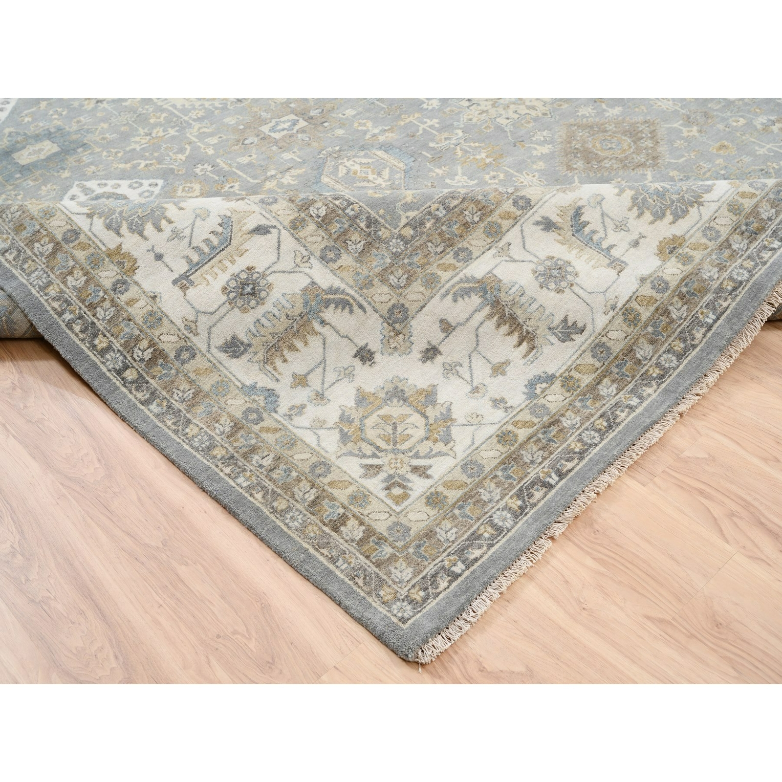 14’x16′ Wool Karjihooz Gray Hand Knotted Oversized Squarish Rug R63068