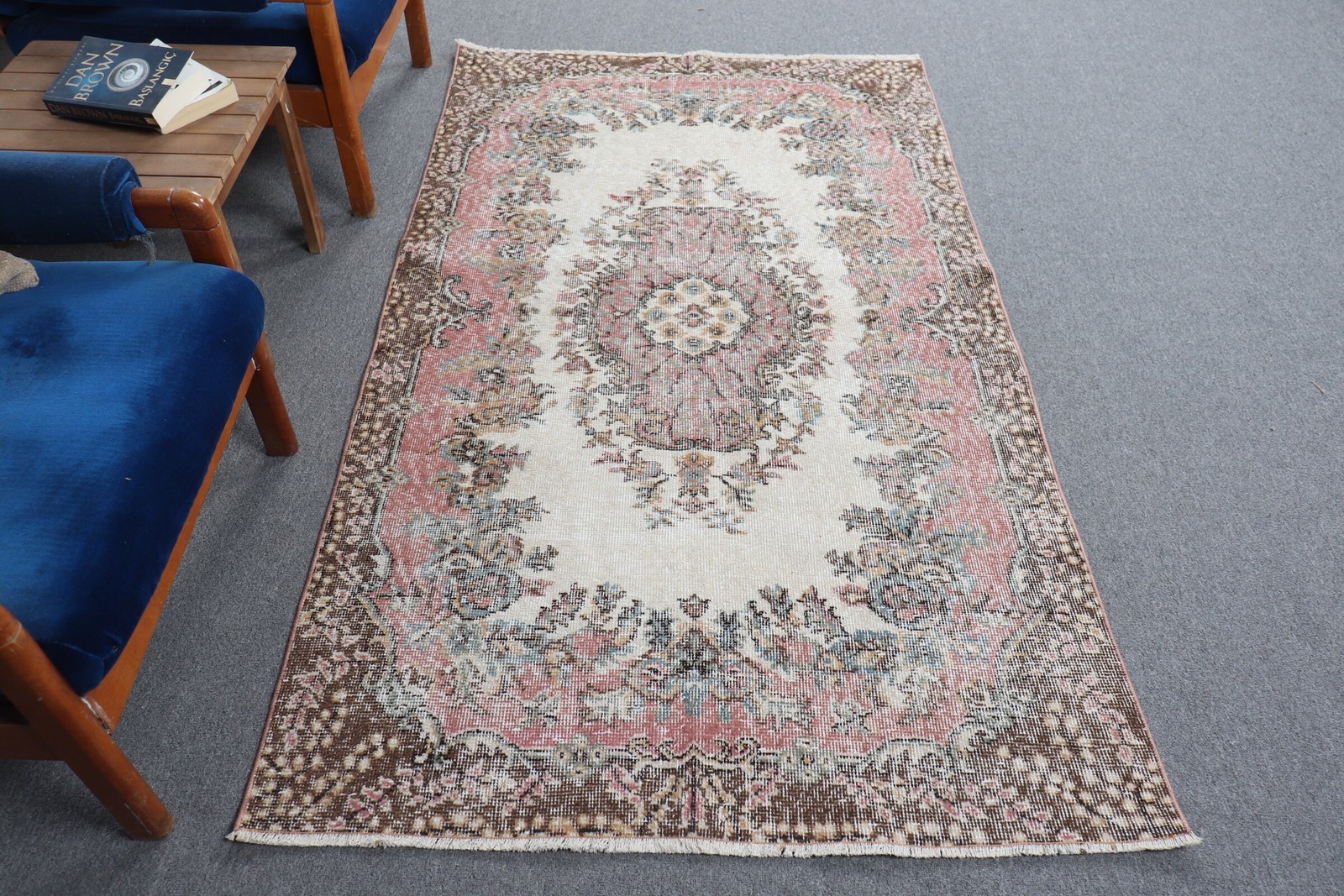 Vintage Rug, 3,8×6,6 ft Area Rug, Pink Brown Wool Rug