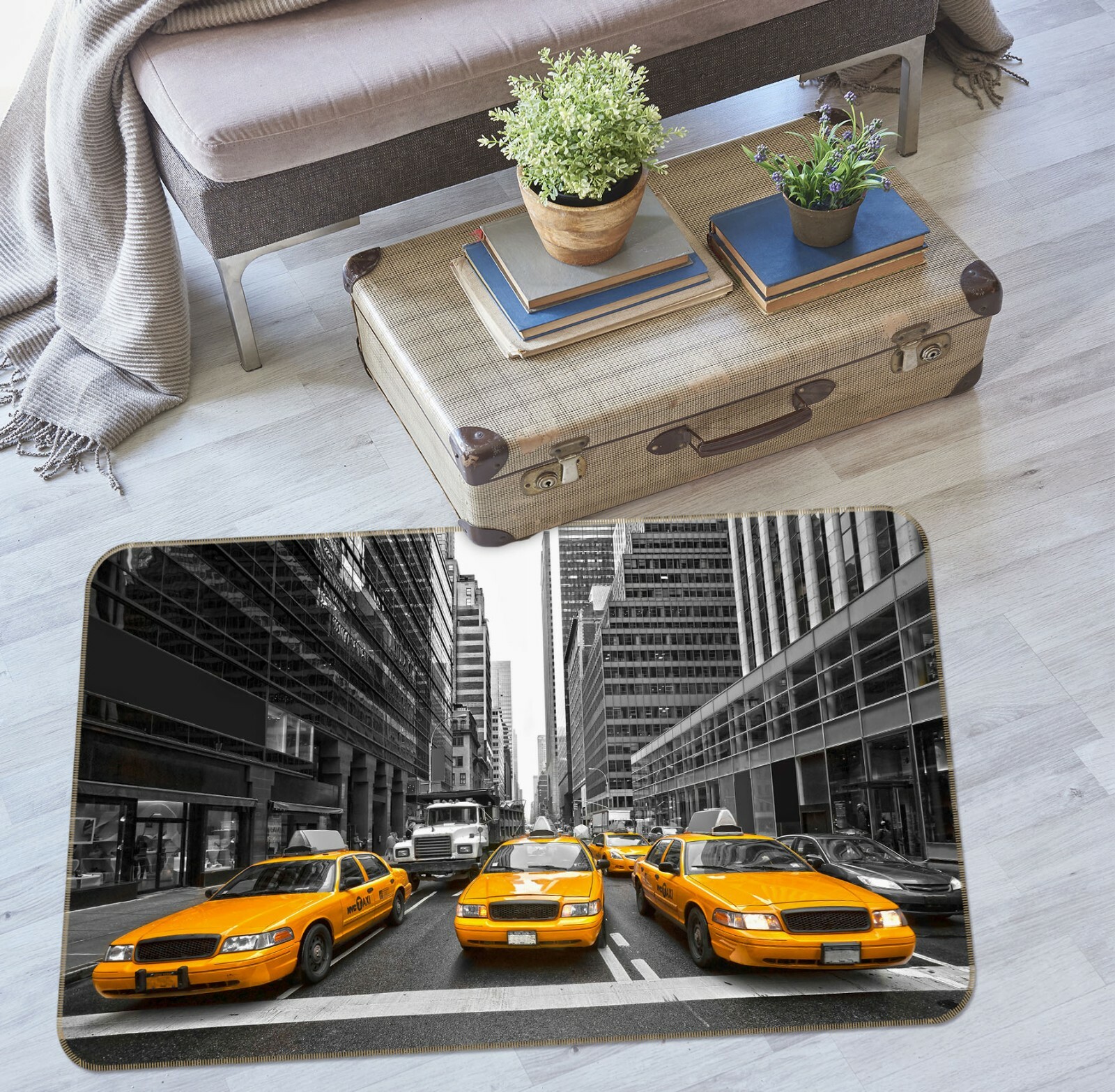 3D Yellow Taxi A362 Transport Game Non Slip Rug Mat Photo Carpet Zoe