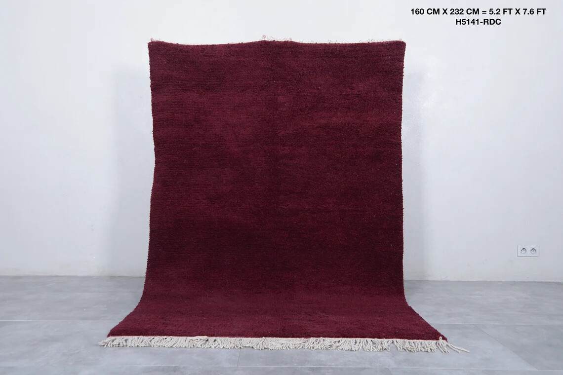 Moroccan rug Dark Burgundy 5.2 x 7.6 Feet Hand knotted rug Morocco rug Beni
