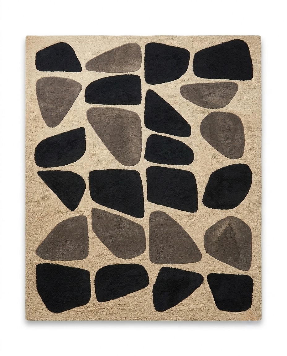 Premium Hand Tufted Wool Area Rug Modern Abstract Geometric Beige Black Gray Rug