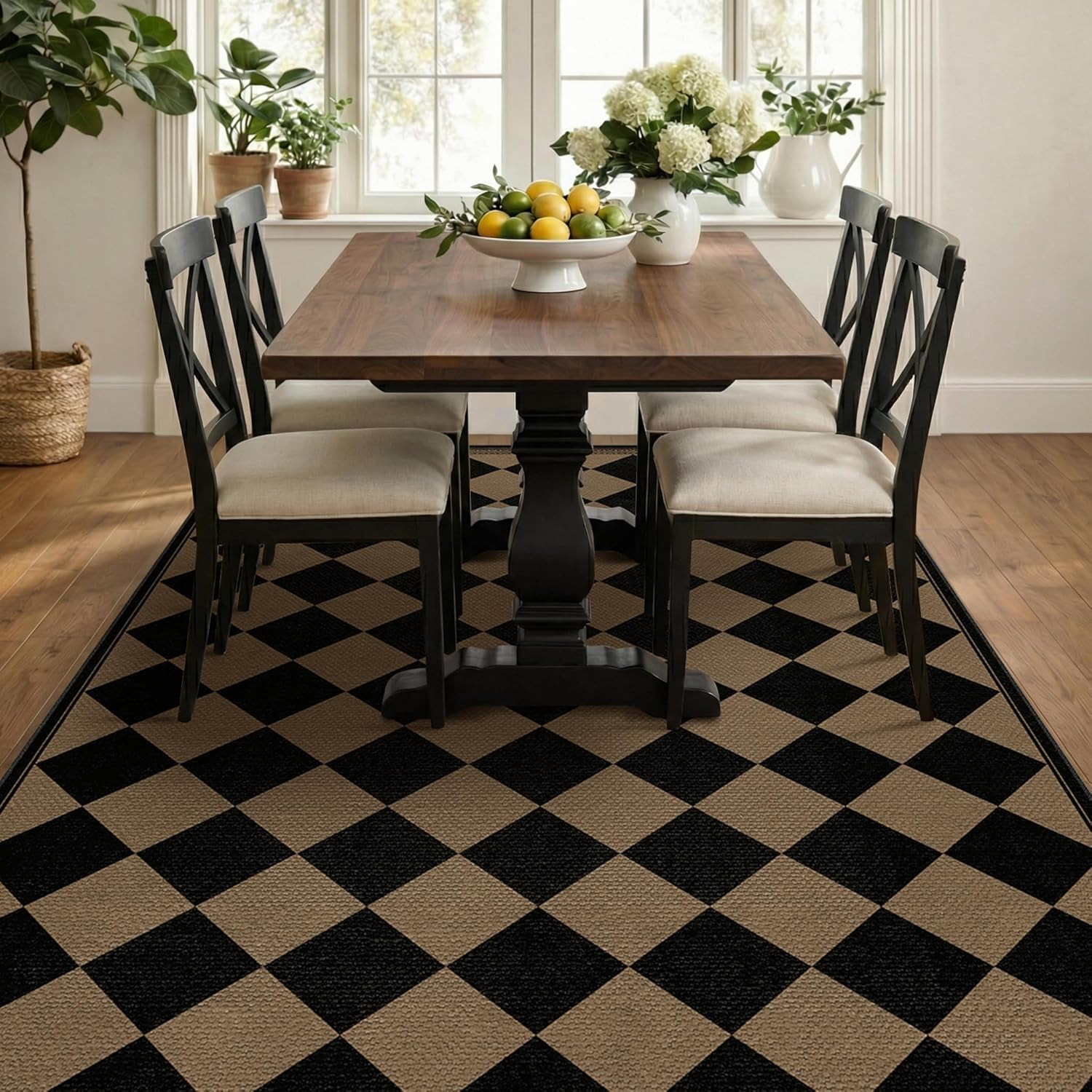 Stylish Jute Checkered Rug 6×9 – Stain Resistant Non-Slip for Home & Office